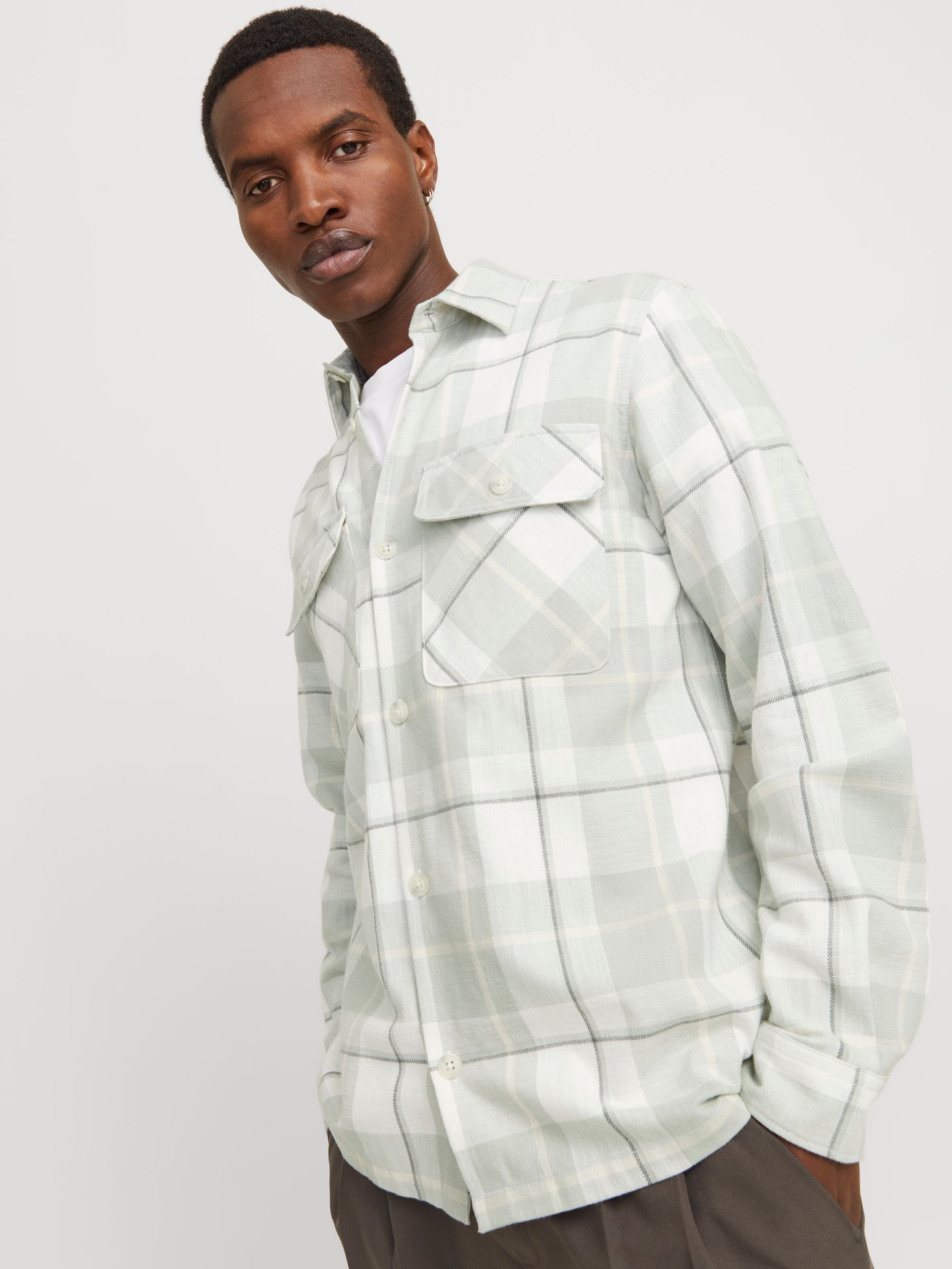 Jack & Jones JPRCCRAYMOND SPRING CHECK OVERSHIRT Aqua Gray 2900153514042
