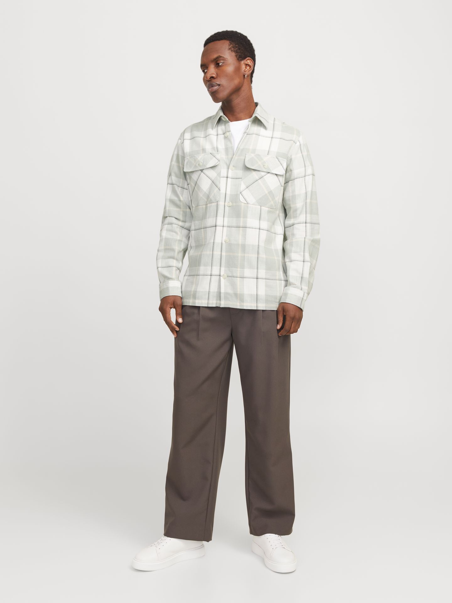 Jack & Jones JPRCCRAYMOND SPRING CHECK OVERSHIRT Aqua Gray 2900153514042
