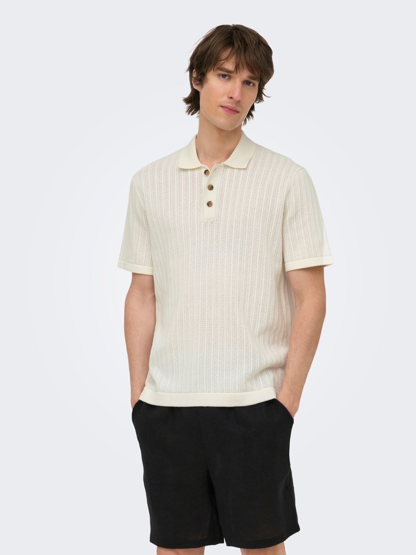 Only & Sons ONSMOON REG 12 SS POLO KNIT Egret 00111680-EKA26011400002672
