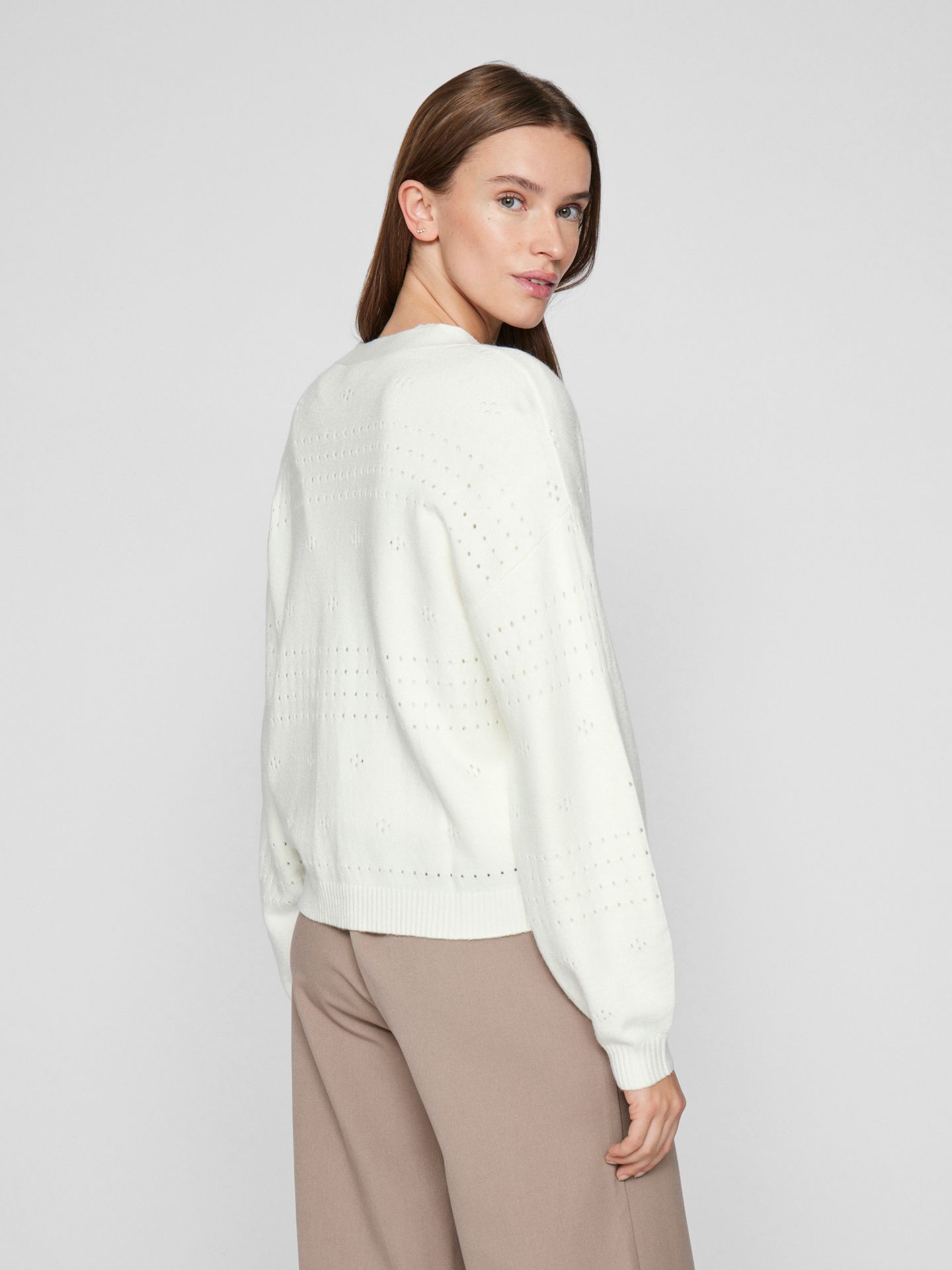Vila VIRIL V-NECK L/S KNIT CARDIGAN - NO White Alyssum 2900153591036