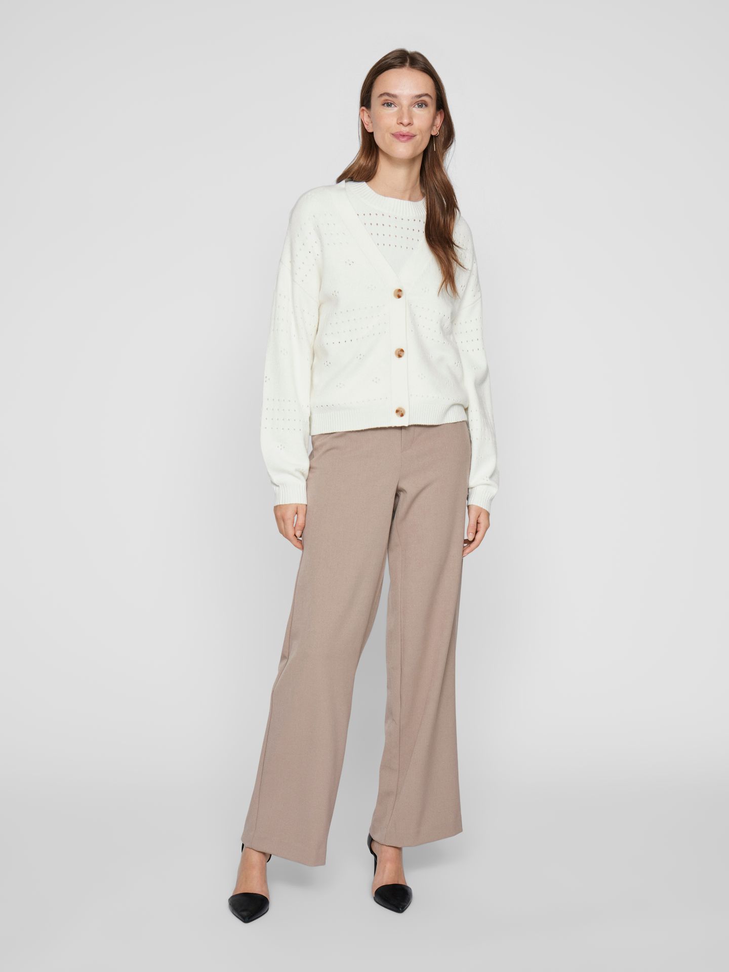 Vila VIRIL V-NECK L/S KNIT CARDIGAN - NO White Alyssum 2900153591036