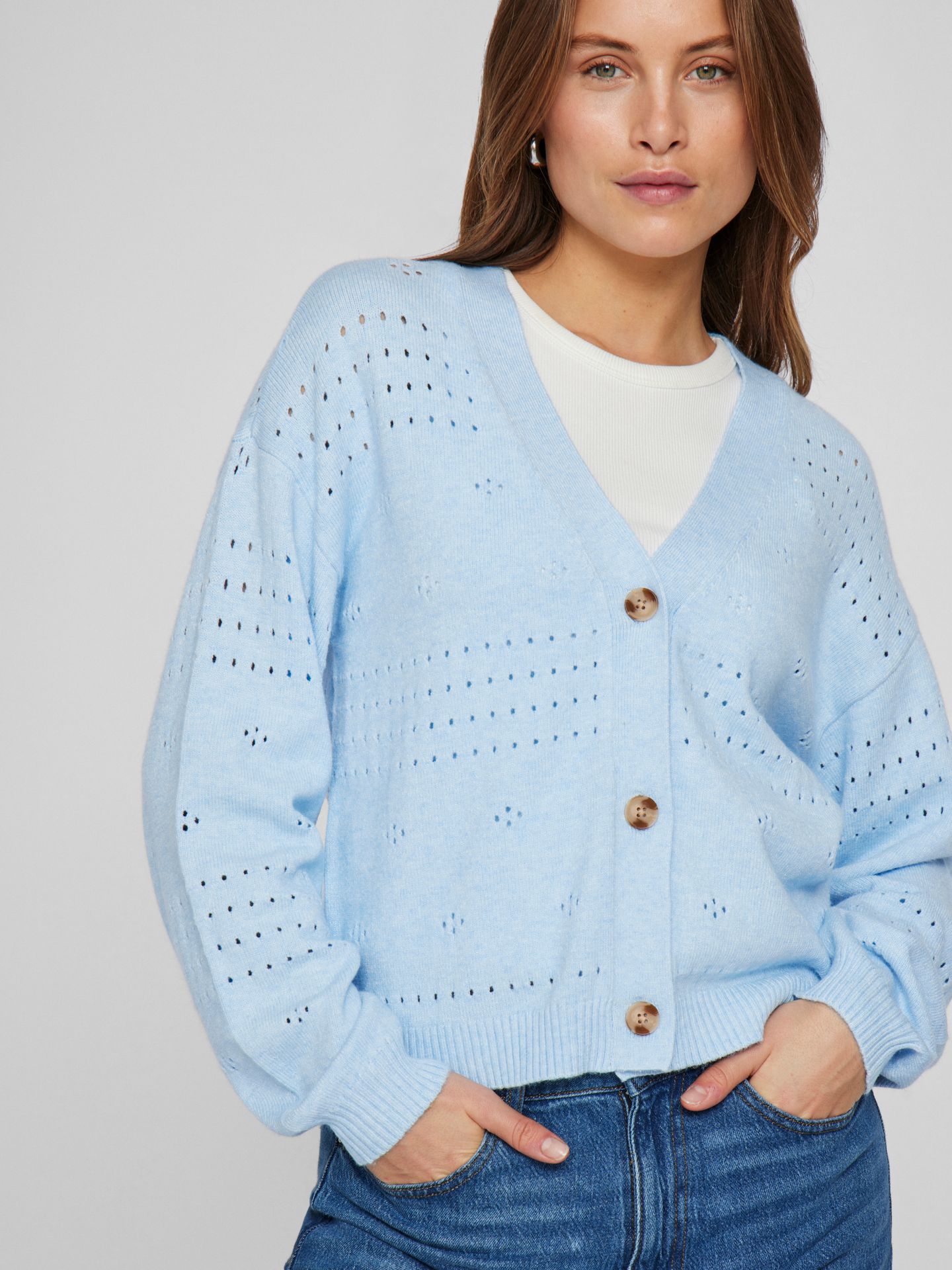 Vila VIRIL V-NECK L/S KNIT CARDIGAN - NO Kentucky Blue/MELANGE 2900153590046