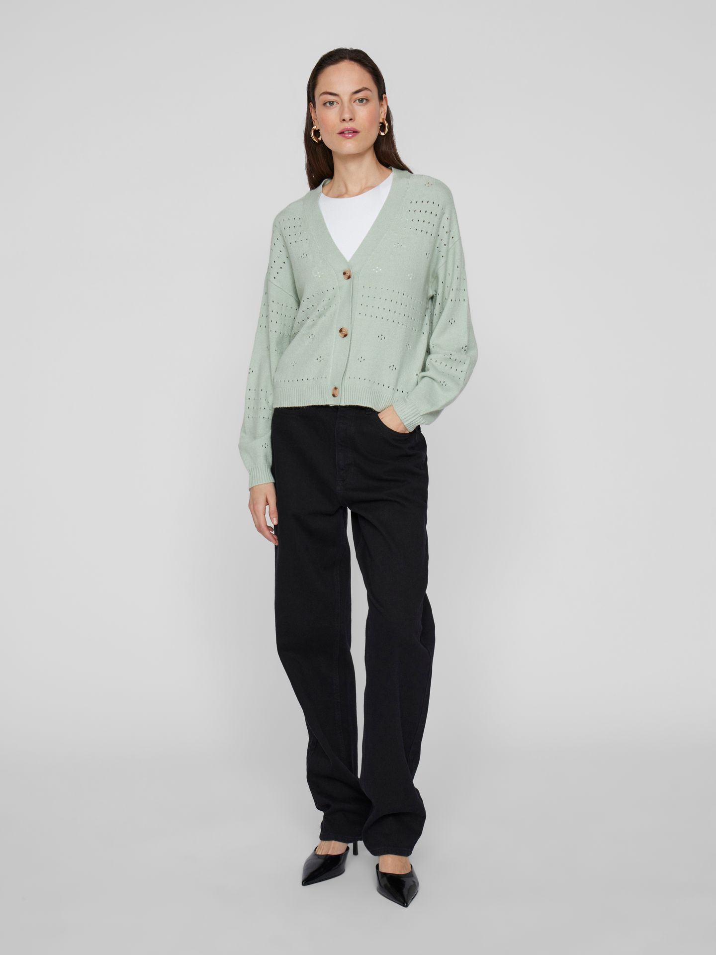 Vila VIRIL V-NECK L/S KNIT CARDIGAN - NO Silt Green/BIRCH 2900153593047