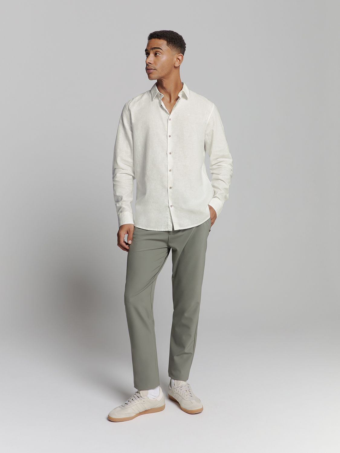No Excess Shirt Solid With Linen 010 white 00111706-EKA14000100000075