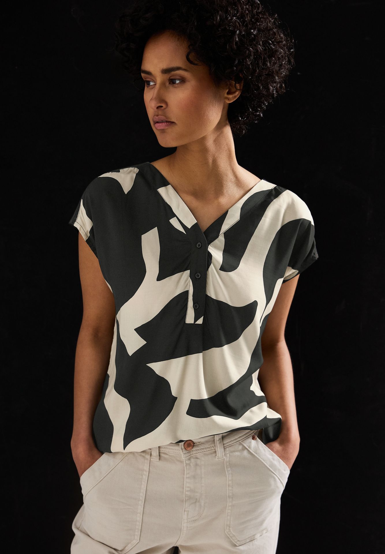 Street One A345739 LTD QR Blouse Top w button whale tail grey 2900153775023