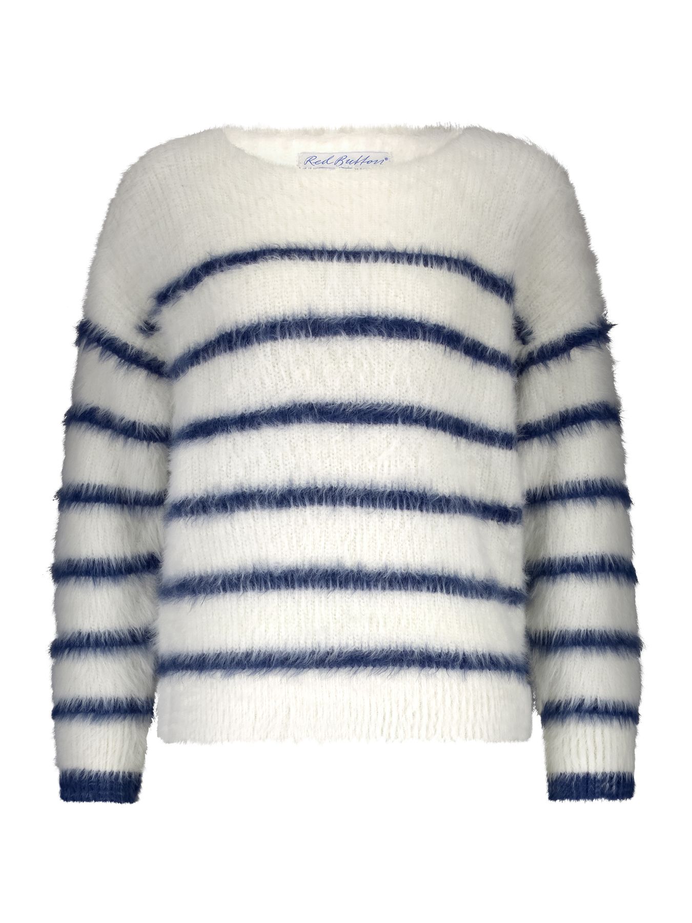 Red Button Fuzzy Sweater & Stripe Ecru/Indigo448 2900153871046