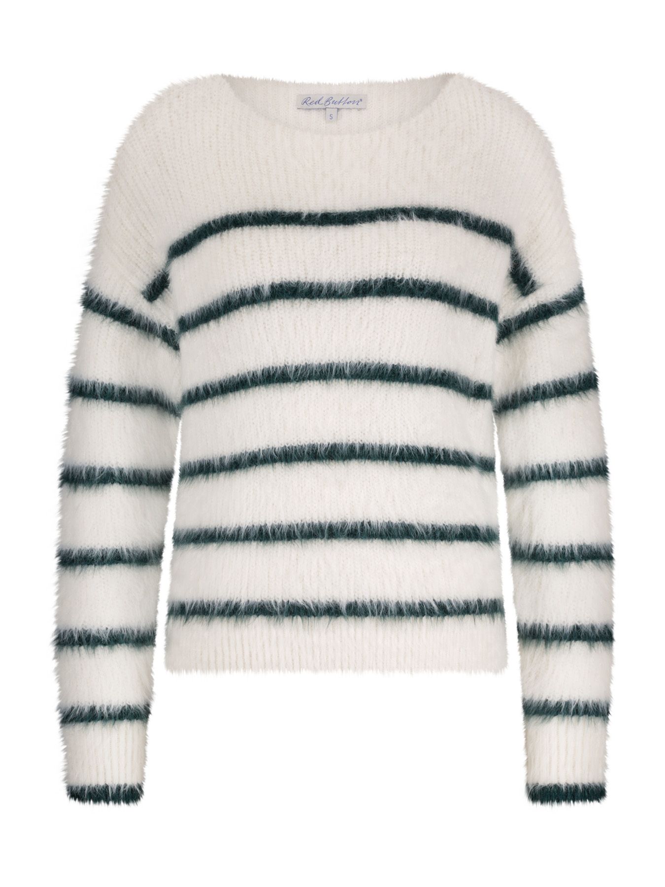 Red Button Fuzzy Sweater & Stripe Ecru/Pine449 2900153873026