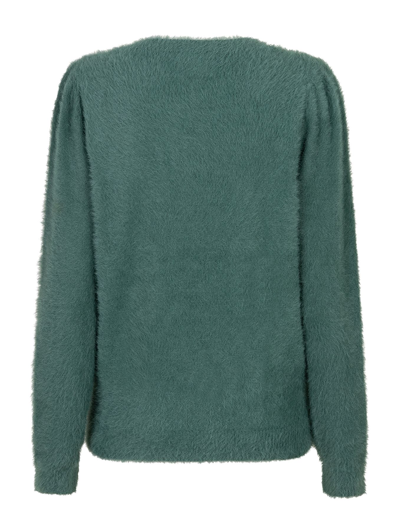 Red Button Fuzzy Puff sleeve Pine423 2900153879059