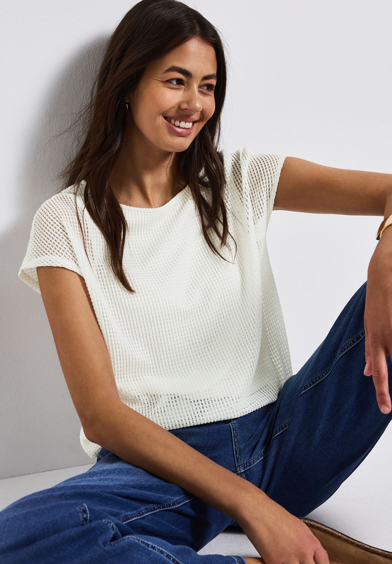Street-One A323327 2 in 1 mesh shirt off white 2900153957047