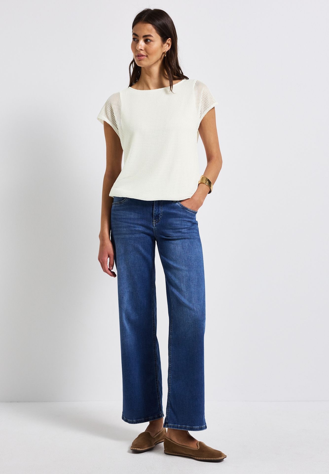 Street-One A323327 2 in 1 mesh shirt off white 2900153957047