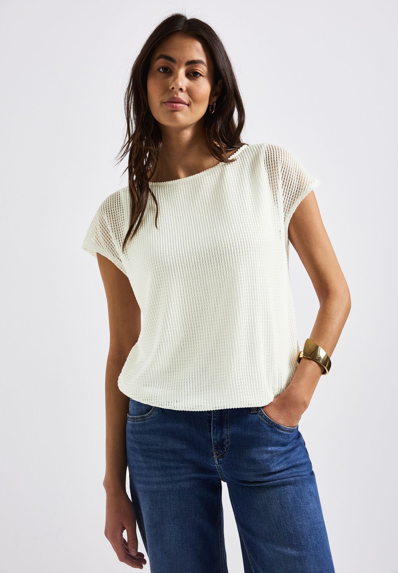 Street-One A323327 2 in 1 mesh shirt off white 2900153957047