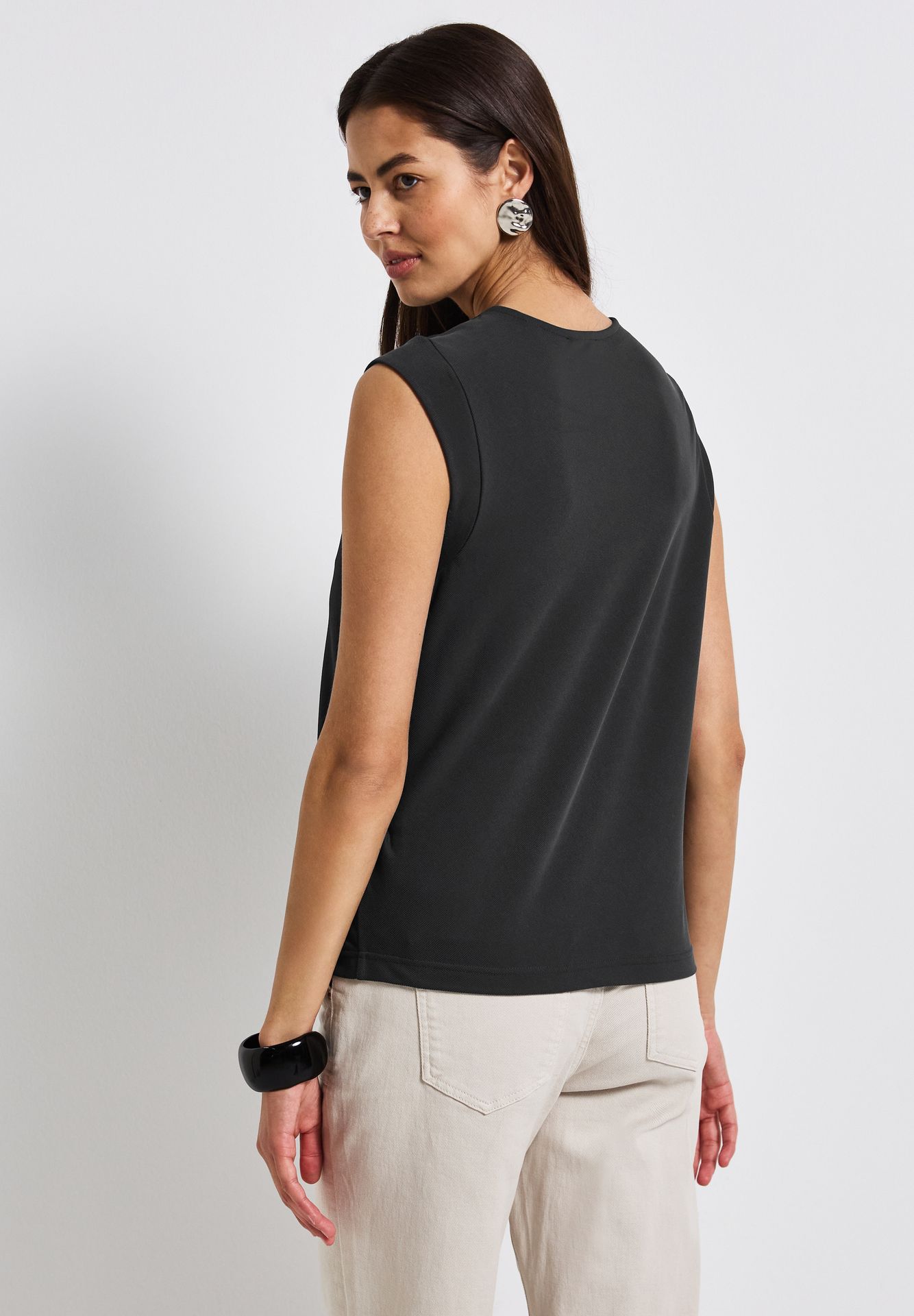 Street-One A323329 silk look structure v-neck granite grey 2900153961037