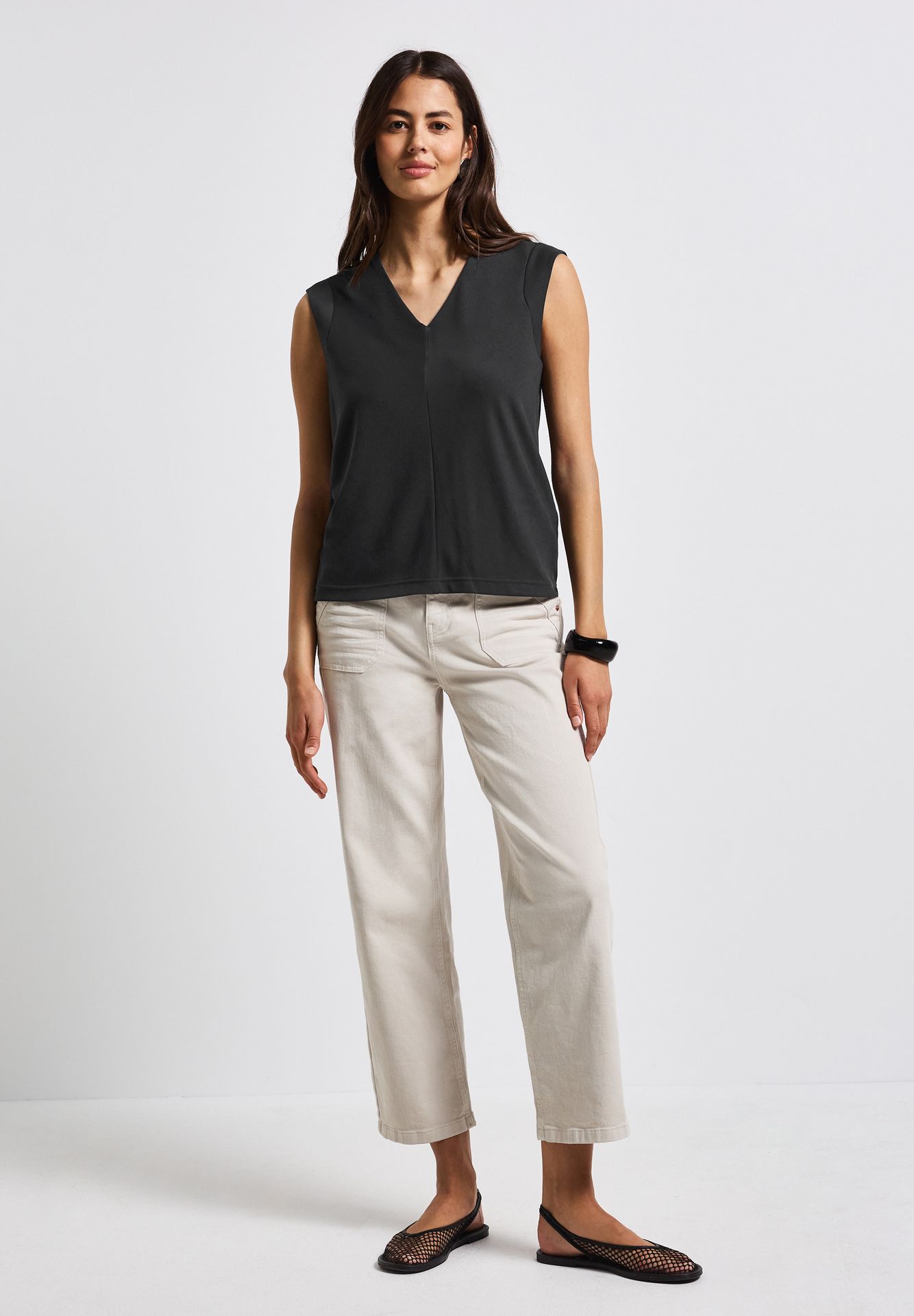 Street-One A323329 silk look structure v-neck granite grey 2900153961037