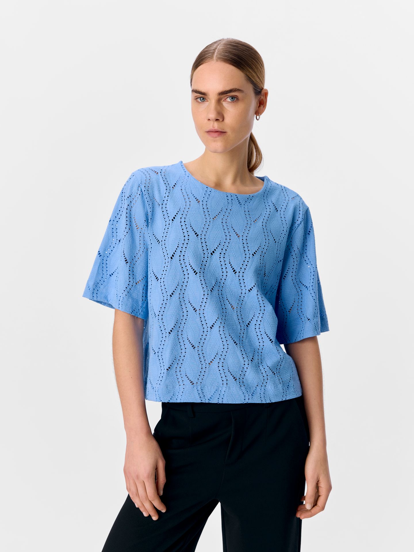 Object OBJAVA 2/4 LO O-NECK TOP NOOS Cornflower Blue 00111979-EKA22000400000135