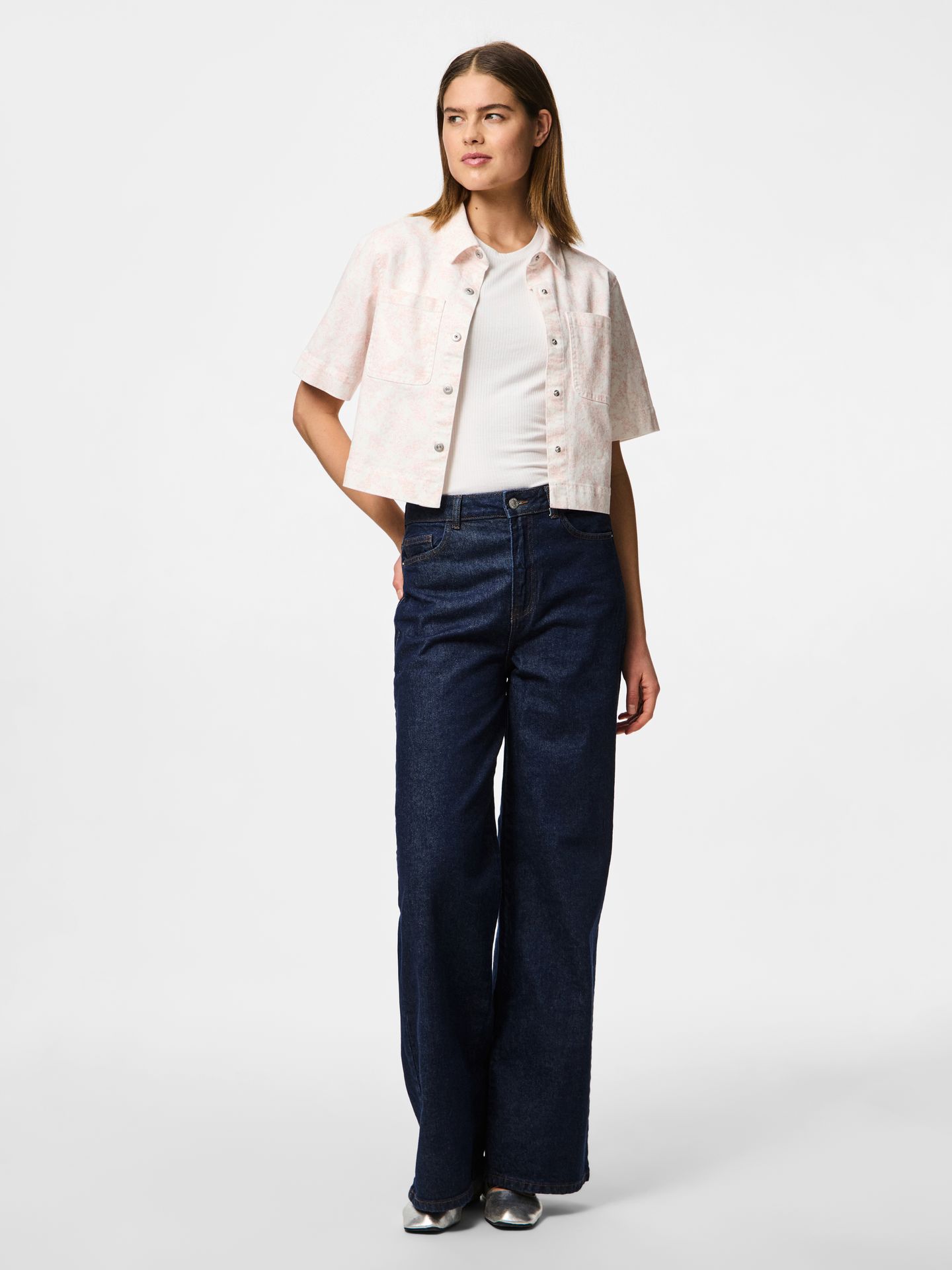 Pieces PCSALUME SS DENIM SHIRT Egret/Flower 2900154810037