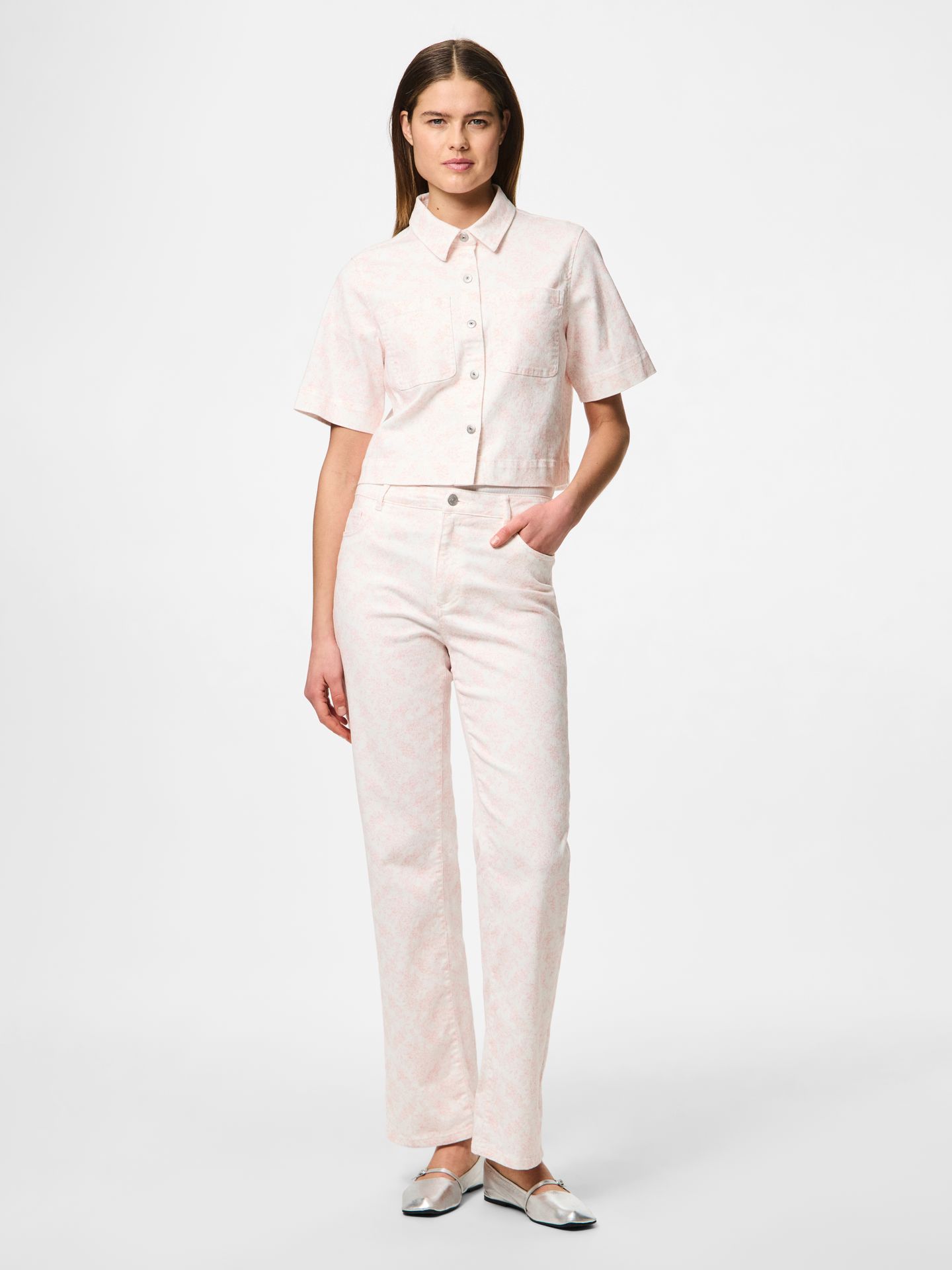 Pieces PCSALUME SS DENIM SHIRT Egret/Flower 2900154810037