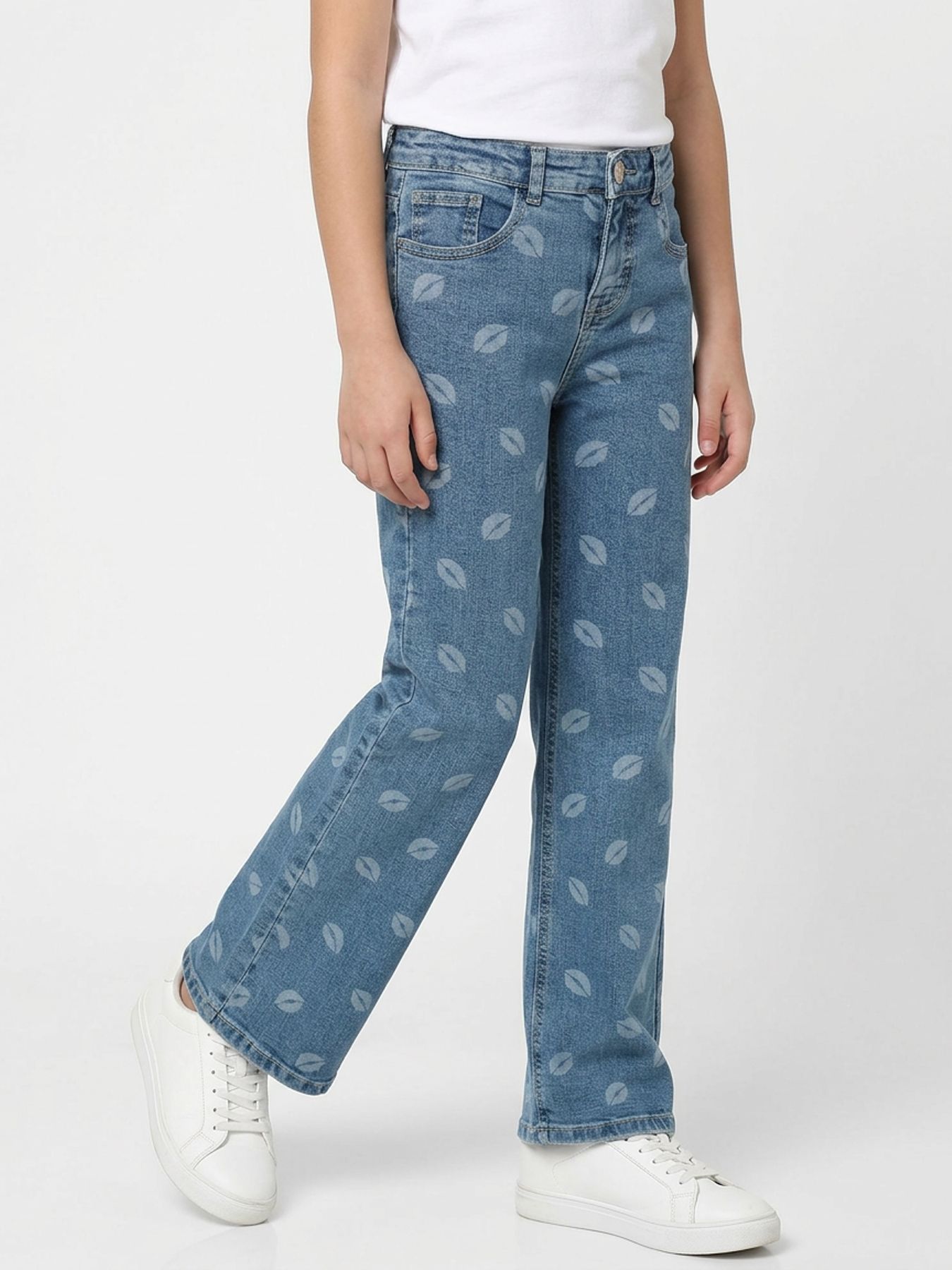 Kids Only KOGJUICY WIDE LEG LIP PRINT DNM Medium Blue Denim/NAS365 2900154175037