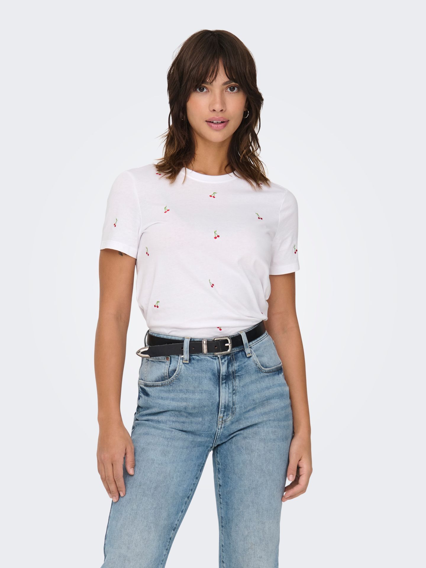 Only ONLKETTY LIFE S/S O-NECK TOP JRS NO Bright White/Cherries 2900154212053