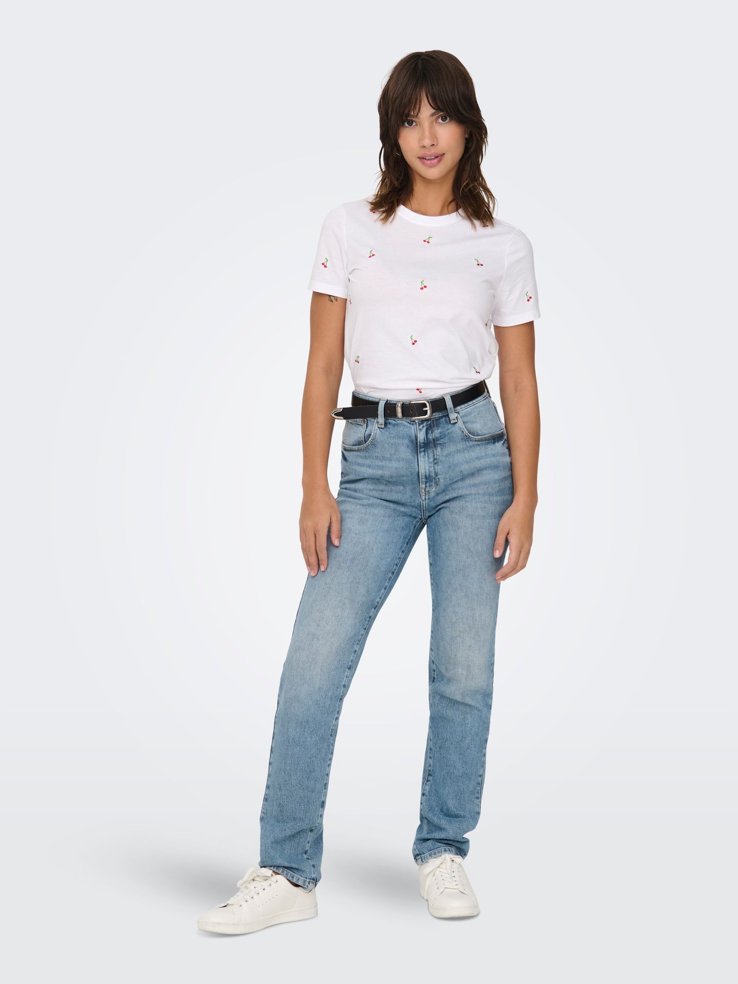 Only ONLKETTY LIFE S/S O-NECK TOP JRS NO Bright White/Cherries 2900154212053