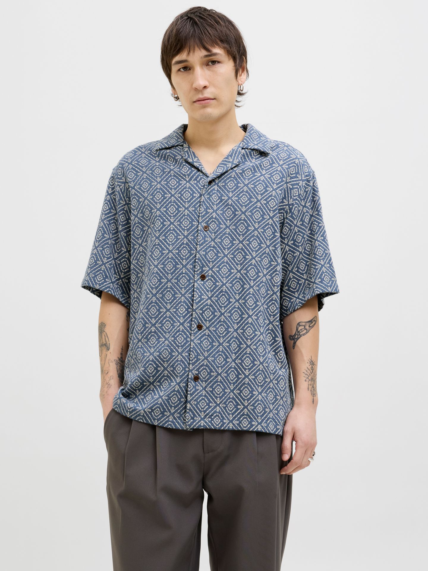 Jack & Jones JPRBLUVINCENT PRINT RESORT S/S SHIR Bering Sea/RELAXED FIT 2900154304024