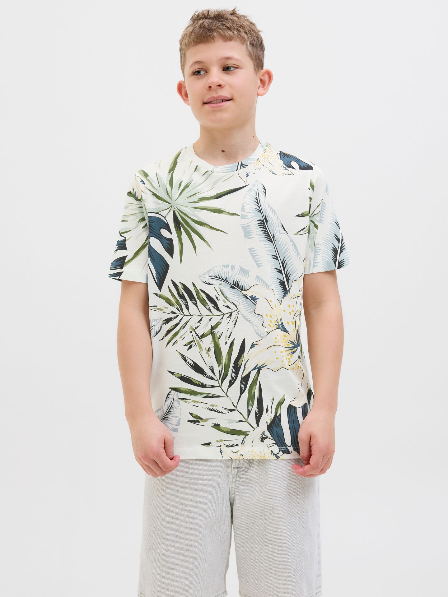 Jack & Jones JJHAWAII AOP TEE SS CREW NECK JNR Cloud Dancer 00112153-EKA26011400000740