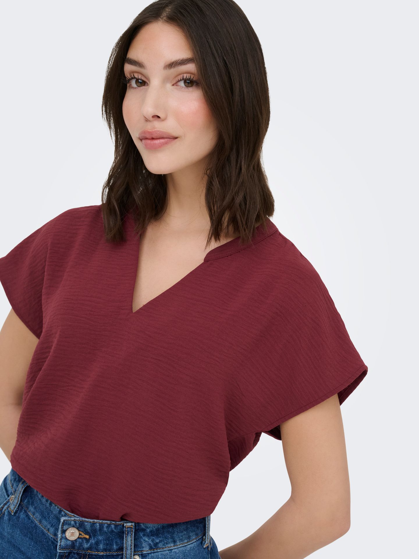 JDY JDYLION LIFE S/S TOP WVN NOOS Oxblood Red 2900166771043