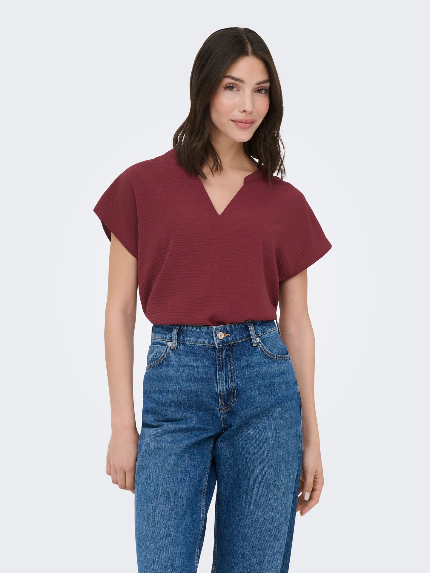 JDY JDYLION LIFE S/S TOP WVN NOOS Oxblood Red 2900166771043
