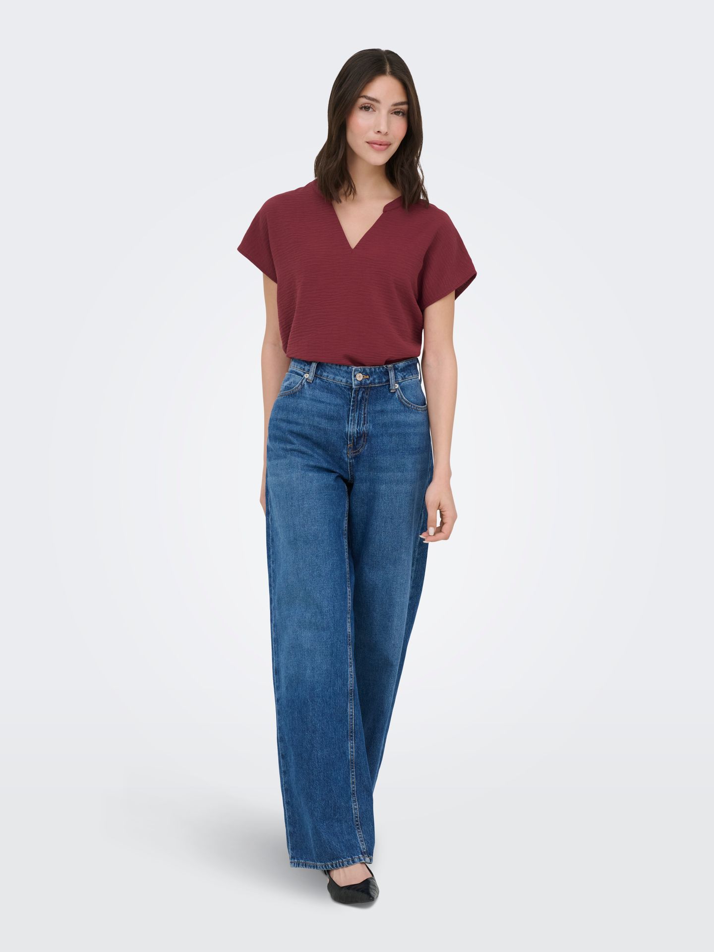 JDY JDYLION LIFE S/S TOP WVN NOOS Oxblood Red 2900166771043