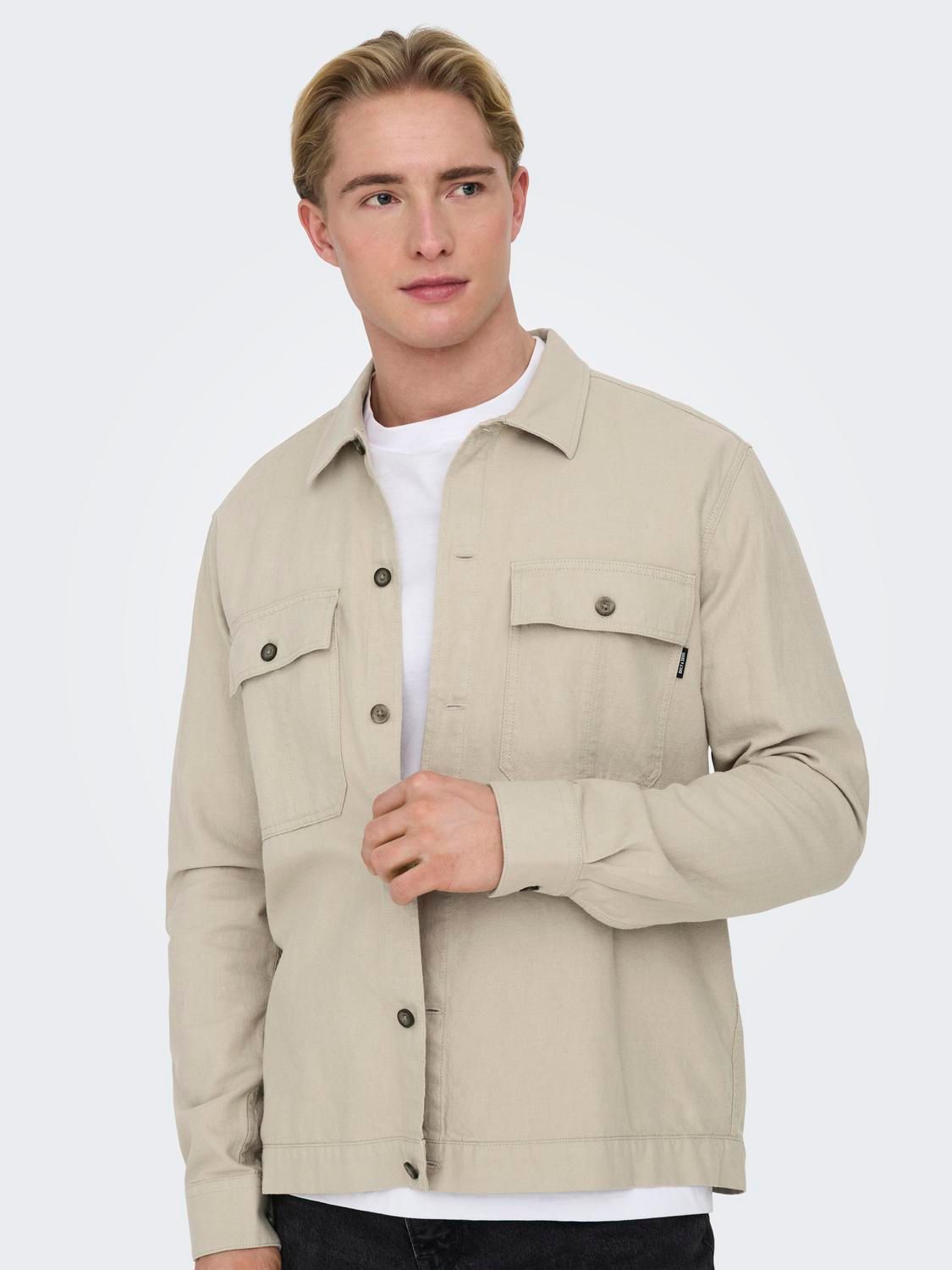 Only & Sons ONSKENNET LS LINEN OVERSHIRT NOOS Silver Lining 2900154399044