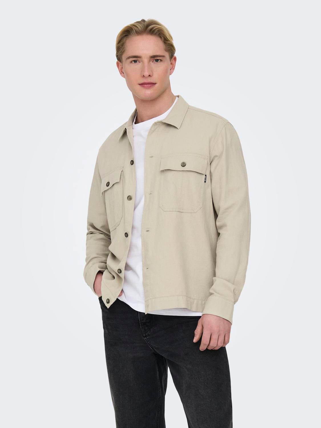 Only & Sons ONSKENNET LS LINEN OVERSHIRT NOOS Silver Lining 2900154399020