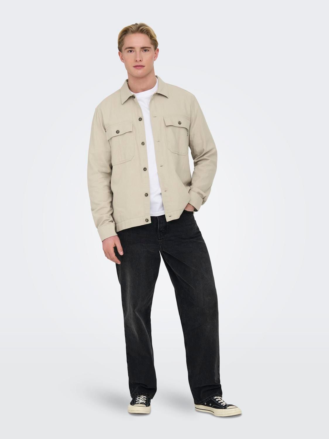 Only & Sons ONSKENNET LS LINEN OVERSHIRT NOOS Silver Lining 2900154399020