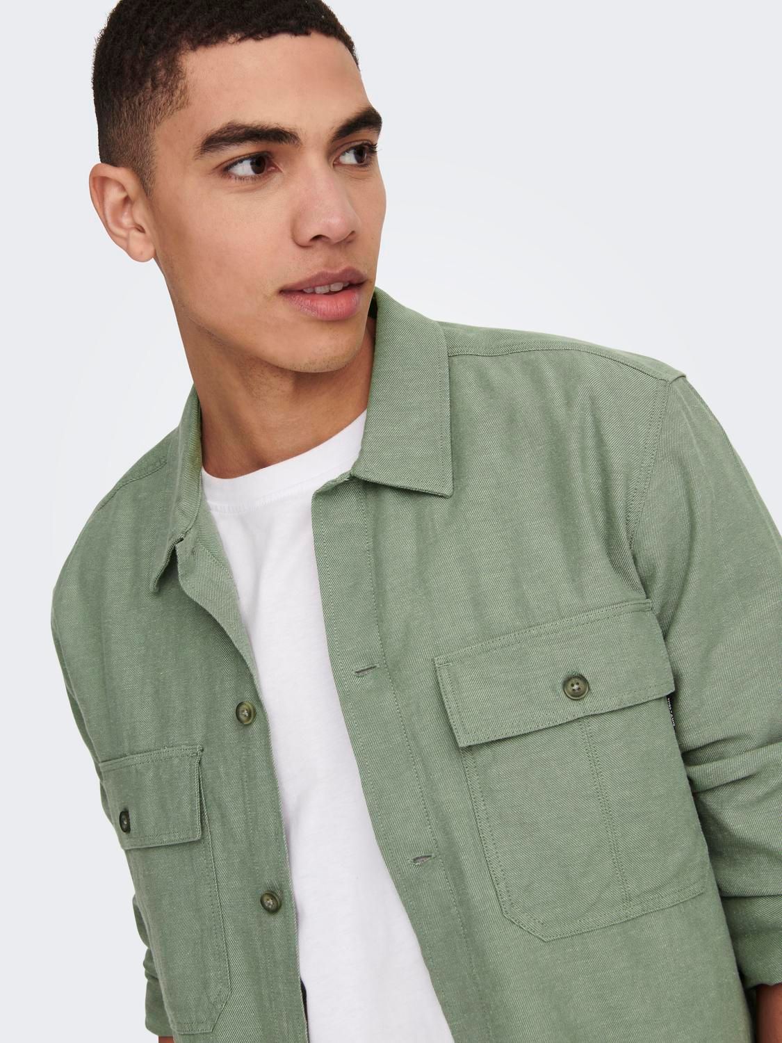 Only & Sons ONSKENNET LS LINEN OVERSHIRT NOOS Swamp 2900154394018