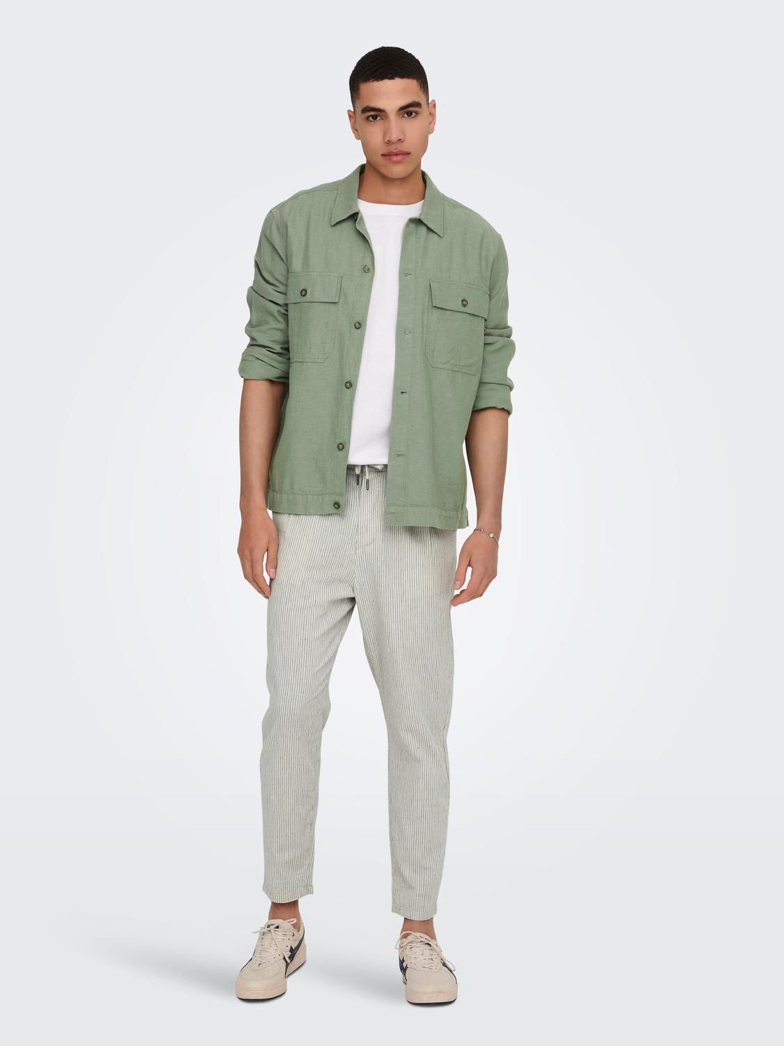 Only & Sons ONSKENNET LS LINEN OVERSHIRT NOOS Swamp 2900154394018