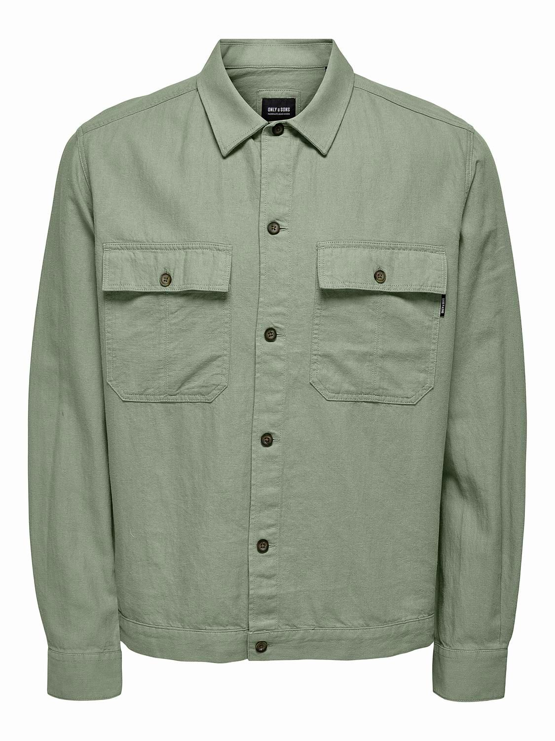 Only & Sons ONSKENNET LS LINEN OVERSHIRT NOOS Swamp 2900154394018