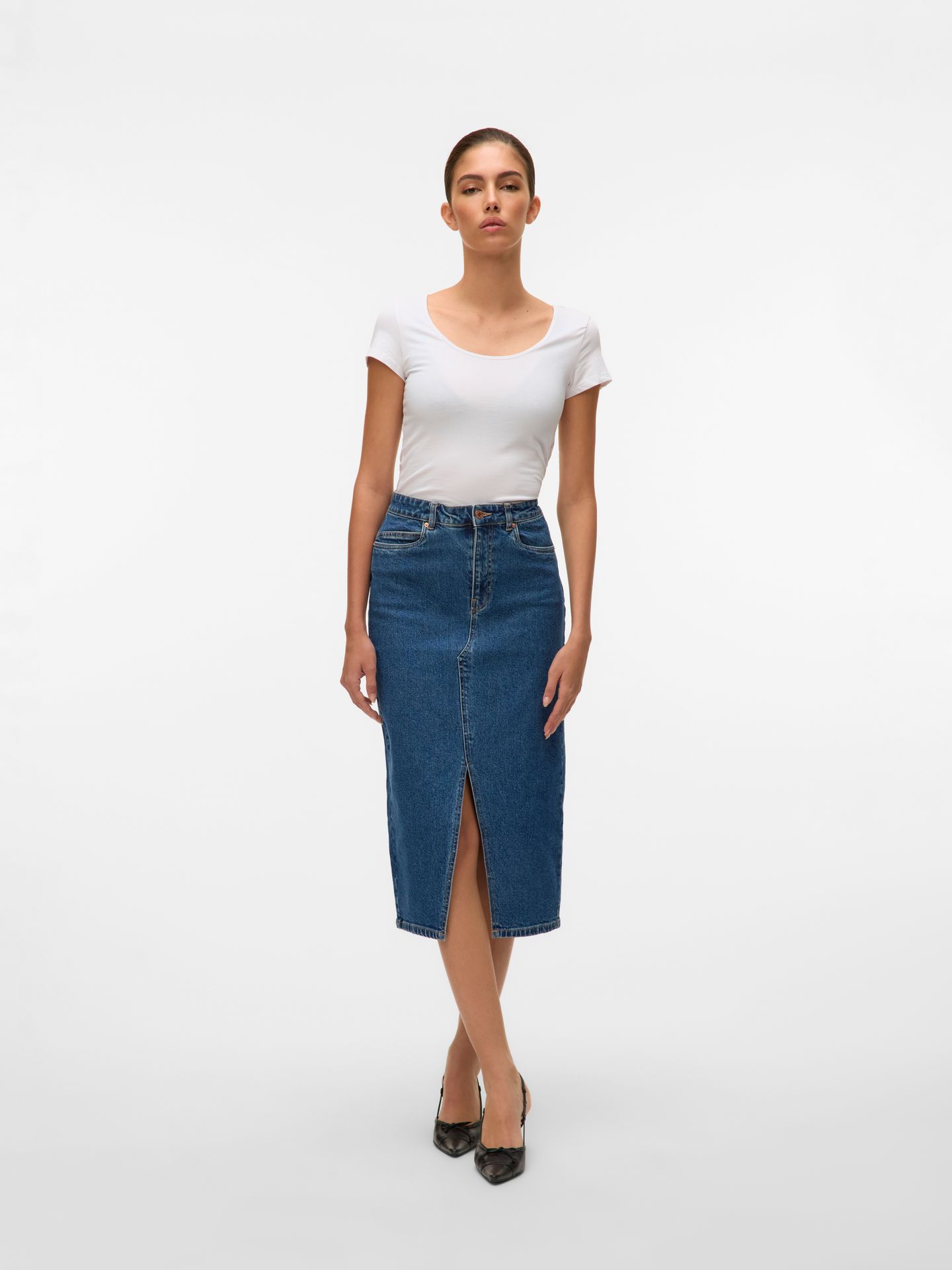 Vero Moda VMVERI HR CALF DENIM SKIRT GA MIX N Medium Blue Denim 2900163620061