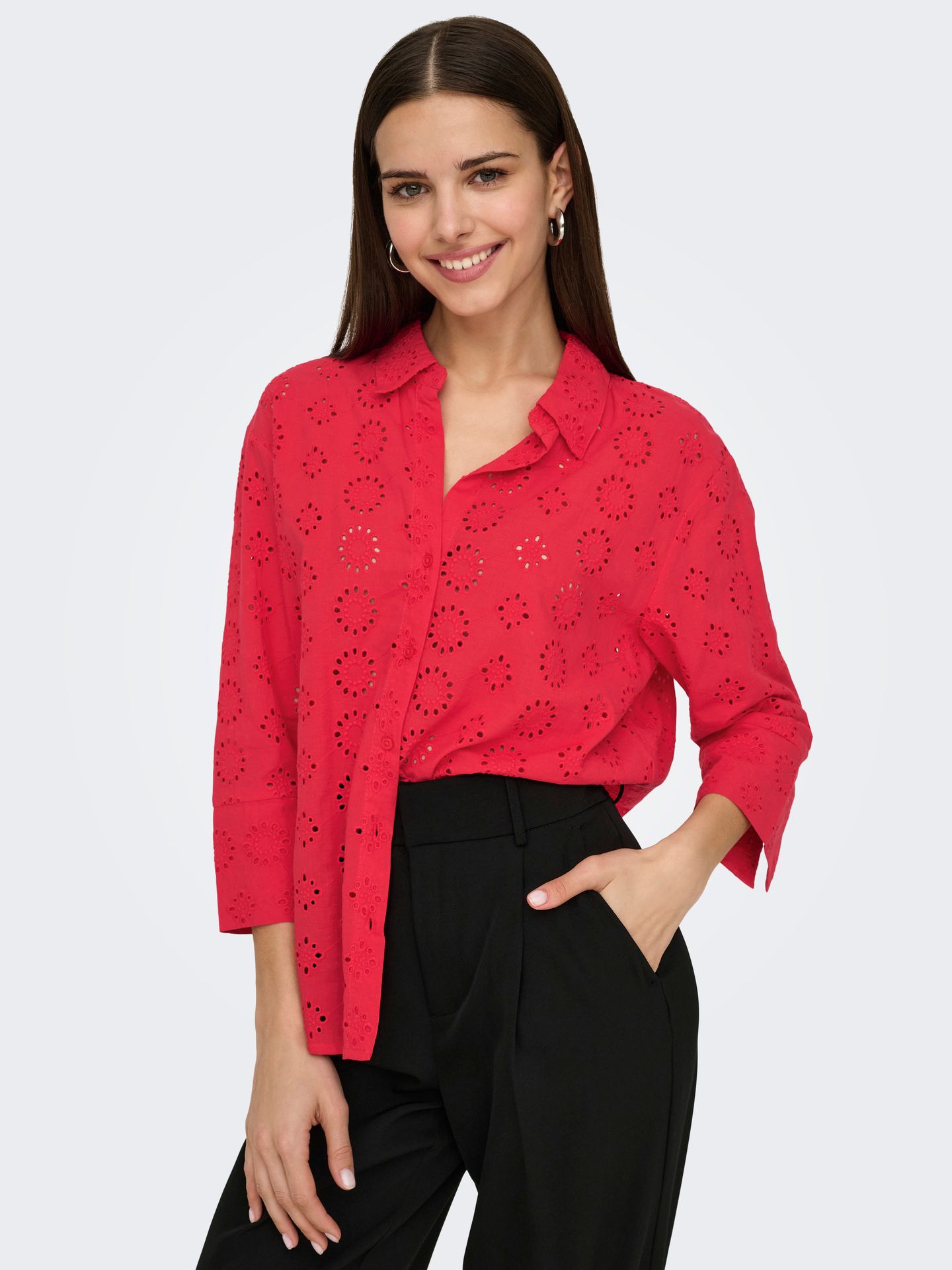 Only JDYTALLIE 3/4 LONG SHIRT WVN NOOS Ski Patrol/BLACK BUTTONS 2900154401020