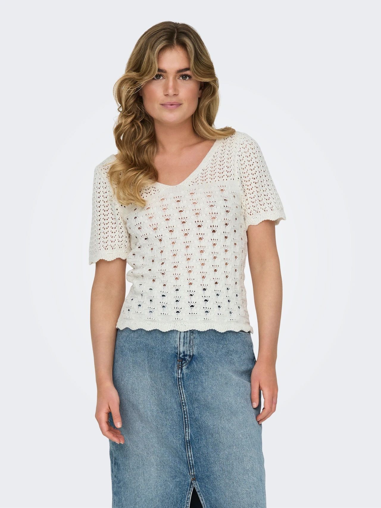 ONLBECCA LIFE SS V-NECK TOP KNT