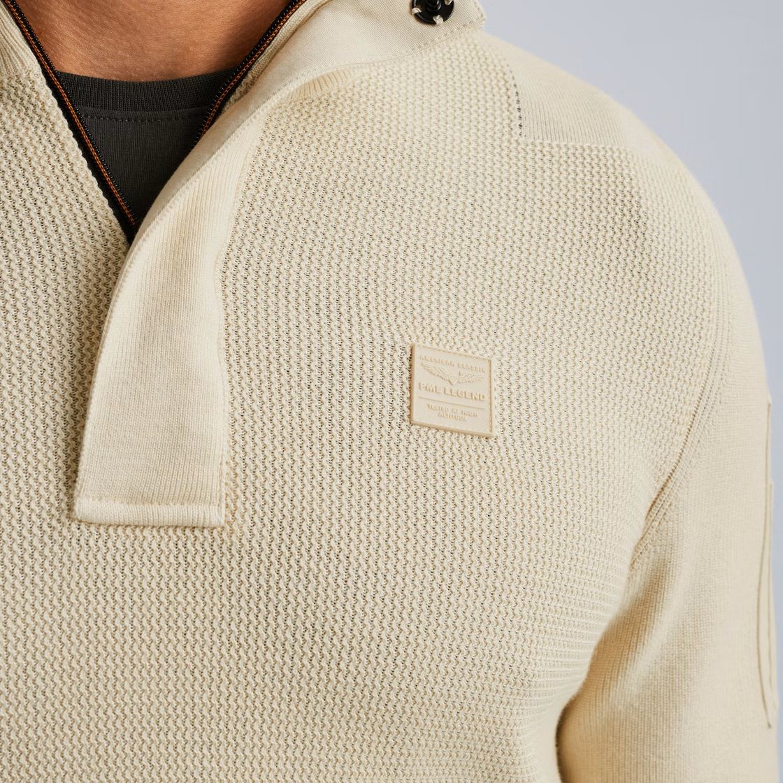 Pme Legend Half zip collar cotton knit Bone White 2900154562035