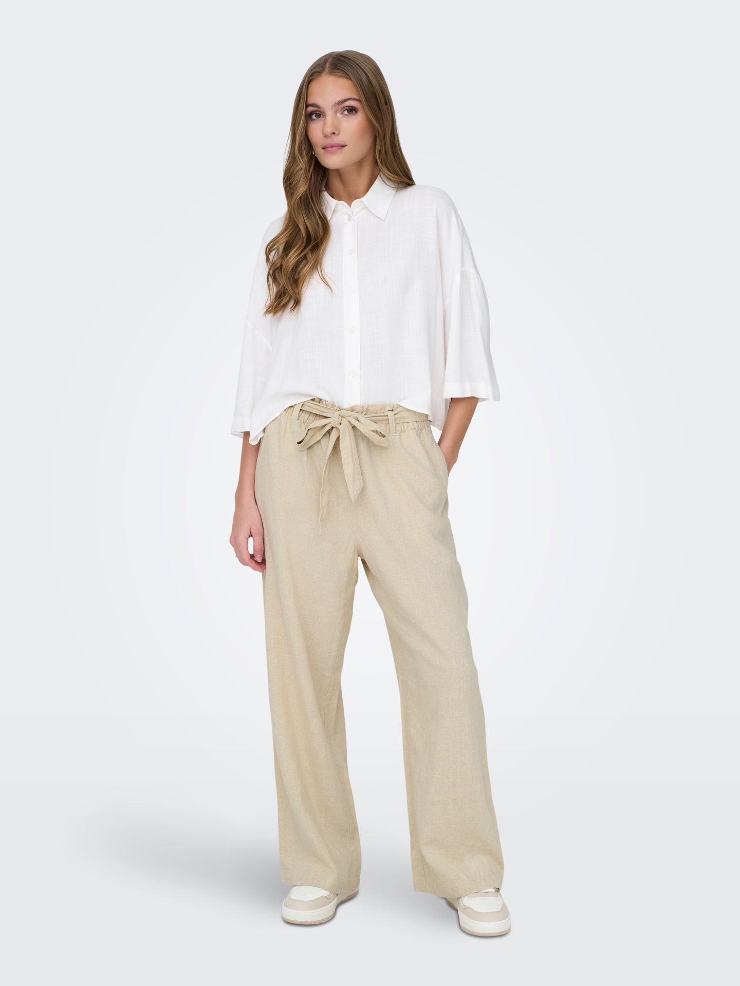 JDY JDYSAY MW LINEN BELT PANT WVN NOOS Oatmeal/MELANGE 00112278-EKA26011400000120
