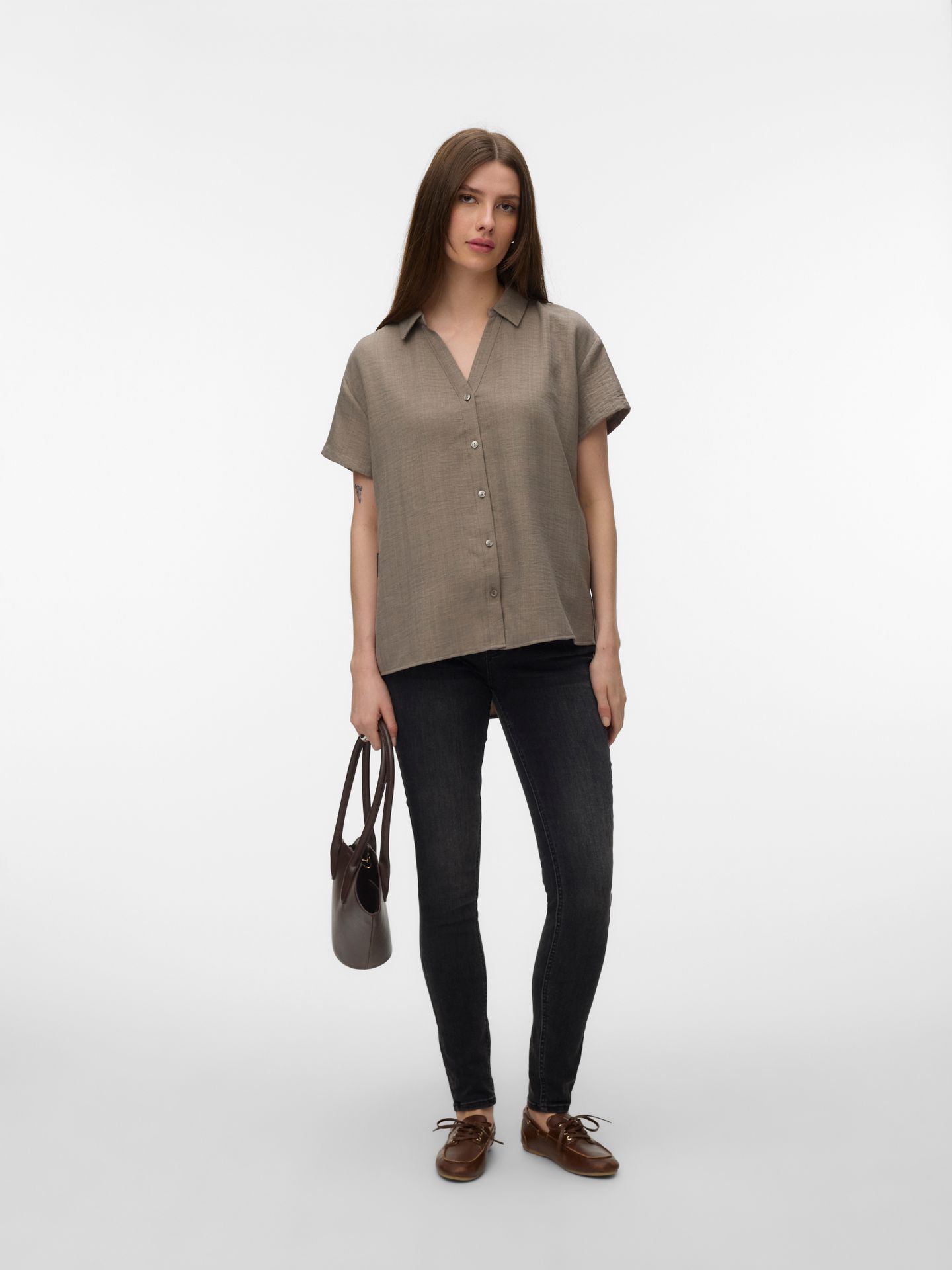 Vero Moda VMMELANEY QUEENY SS SHIRT WVN GA Brindle 2900165676028
