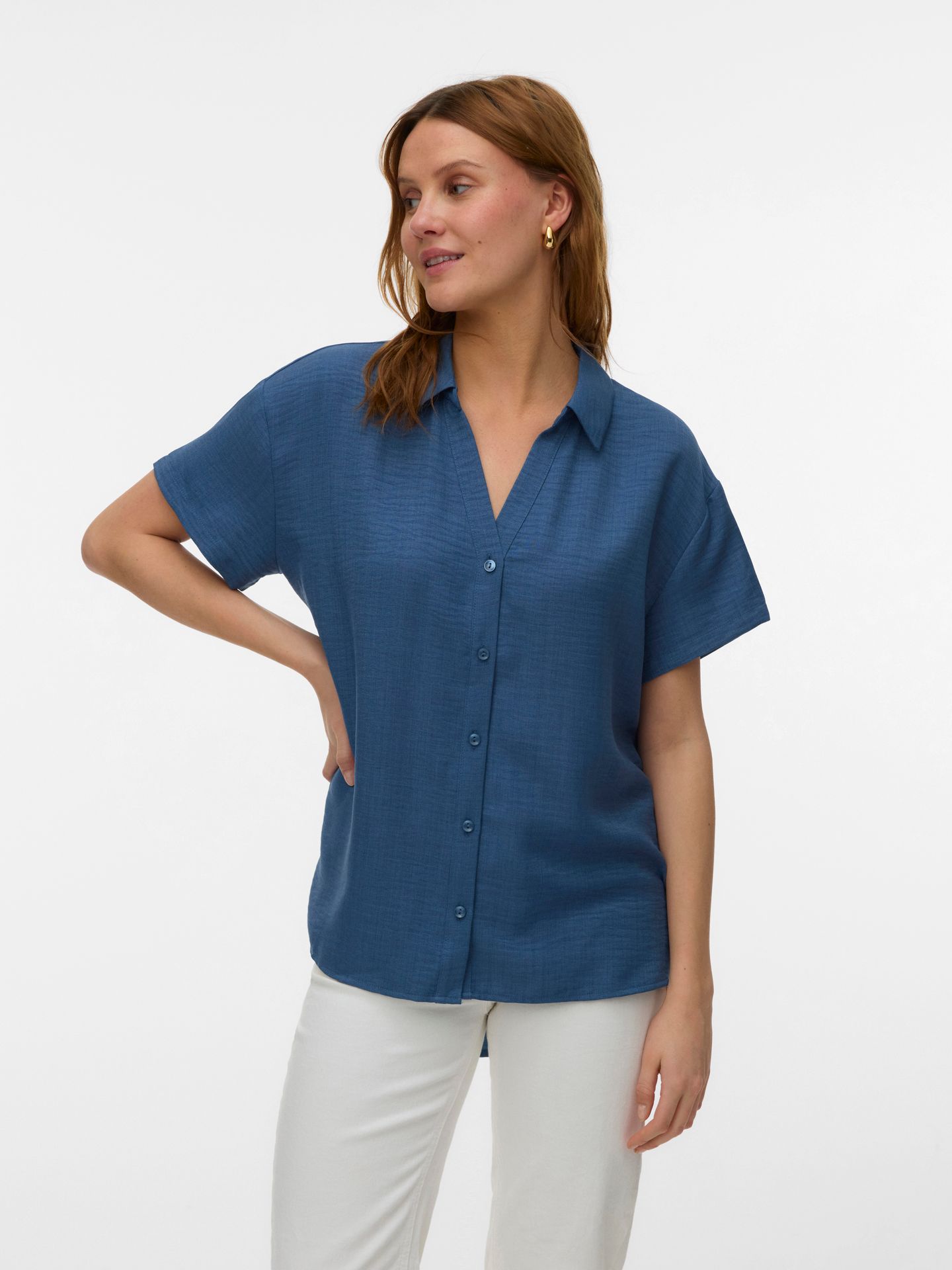 Vero Moda VMMELANEY QUEENY SS SHIRT WVN GA Dark Denim/Melange 2900164310022