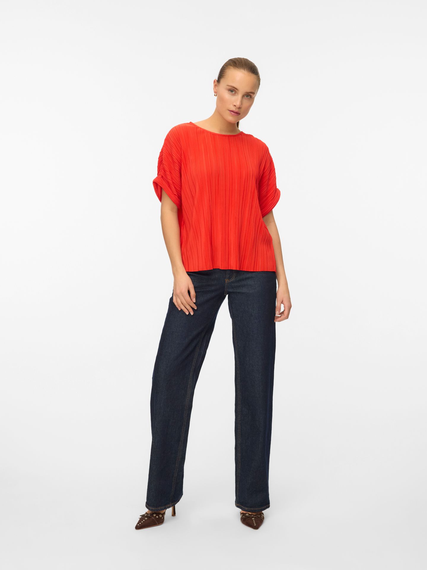 Vero Moda VMAURORA SS O-NECK T-SHIRT JRS GA Fiery Red 2900154643031