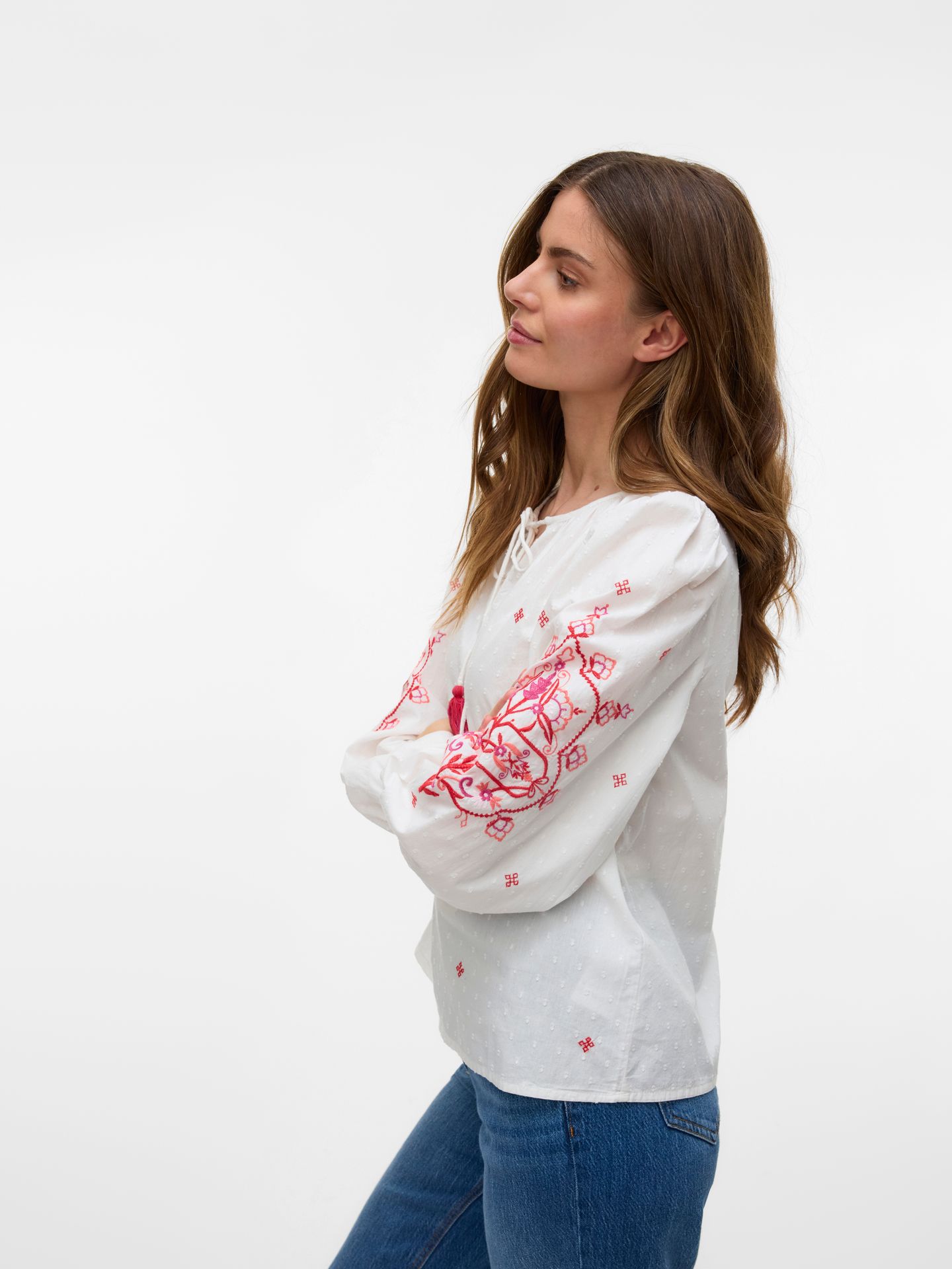 Vero Moda VMHIBA LS TOP WVN SPE Snow White/Carbaret Embroidery 2900154647022