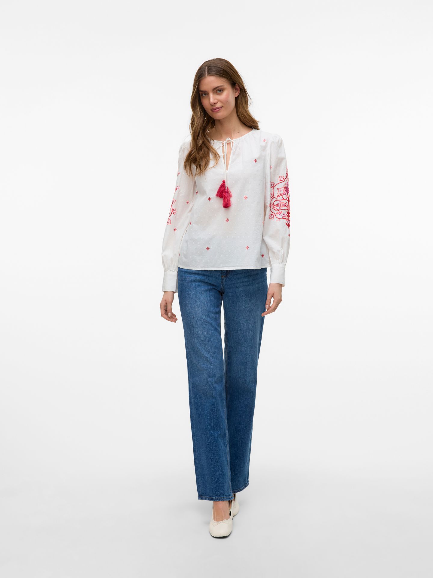 Vero Moda VMHIBA LS TOP WVN SPE Snow White/Carbaret Embroidery 2900154647022