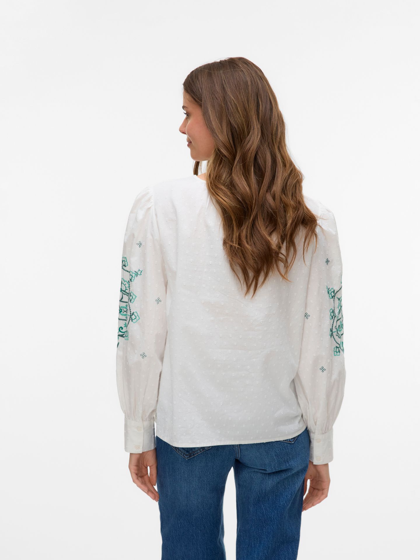 Vero Moda VMHIBA LS TOP WVN SPE Snow White/Bosphorus Embroidery 2900154646049