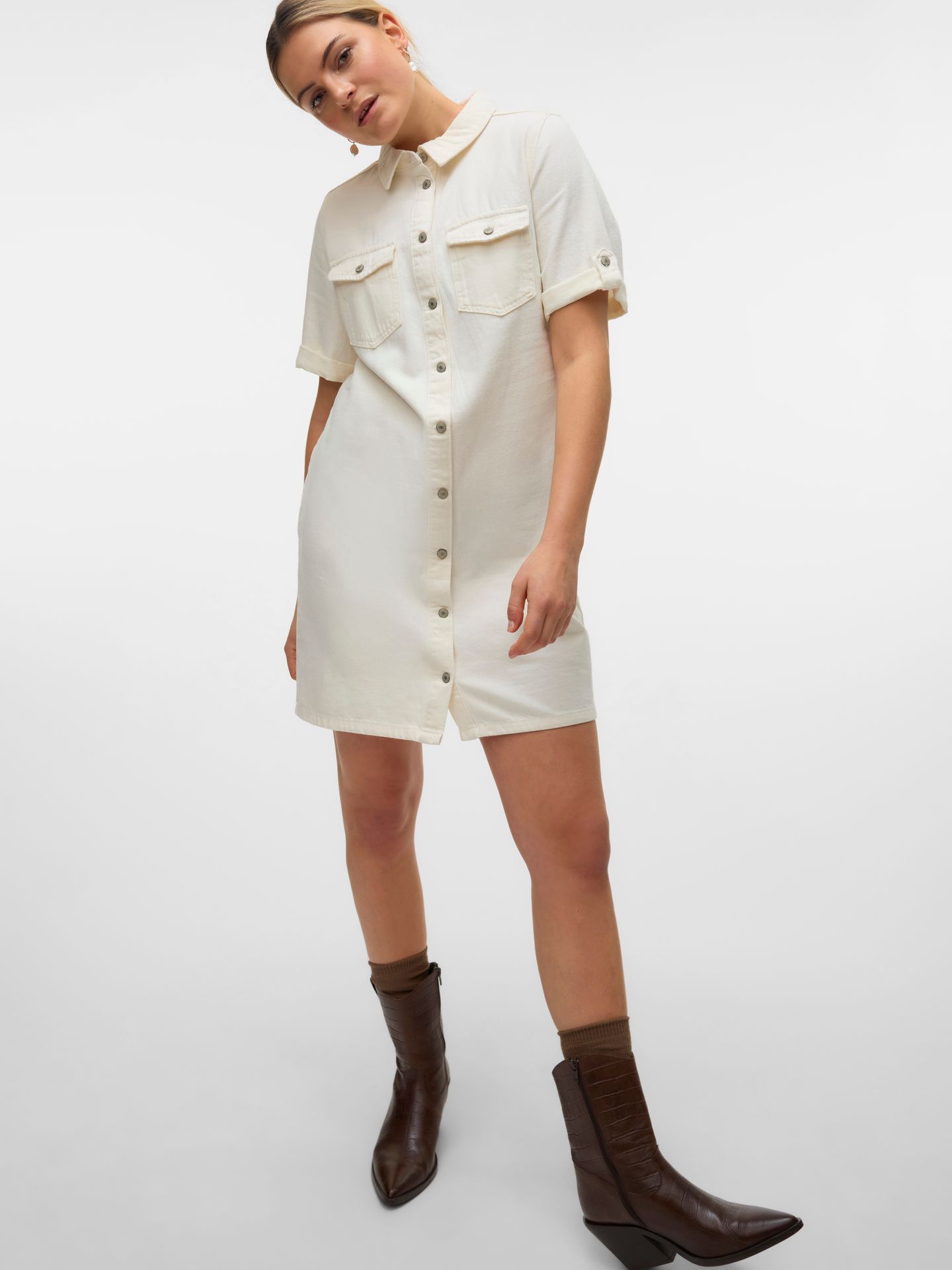 Vero Moda VMJENNIE SS SHORT DENIM DRESS GA NO Cloud Dancer 2900163768015