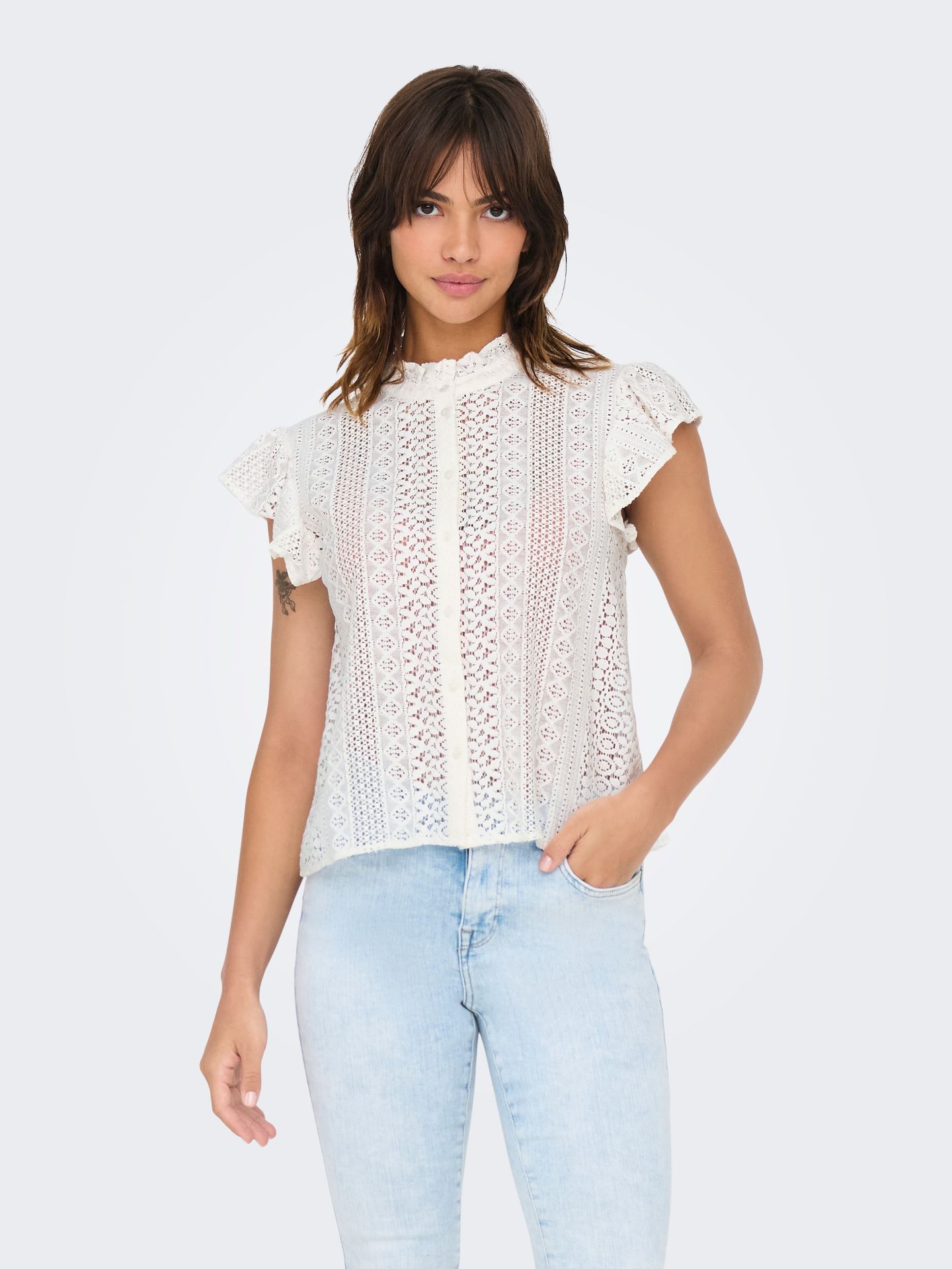 Only ONLGABINA CAP SLEEVE TOP WVN Cloud Dancer 2900154659056