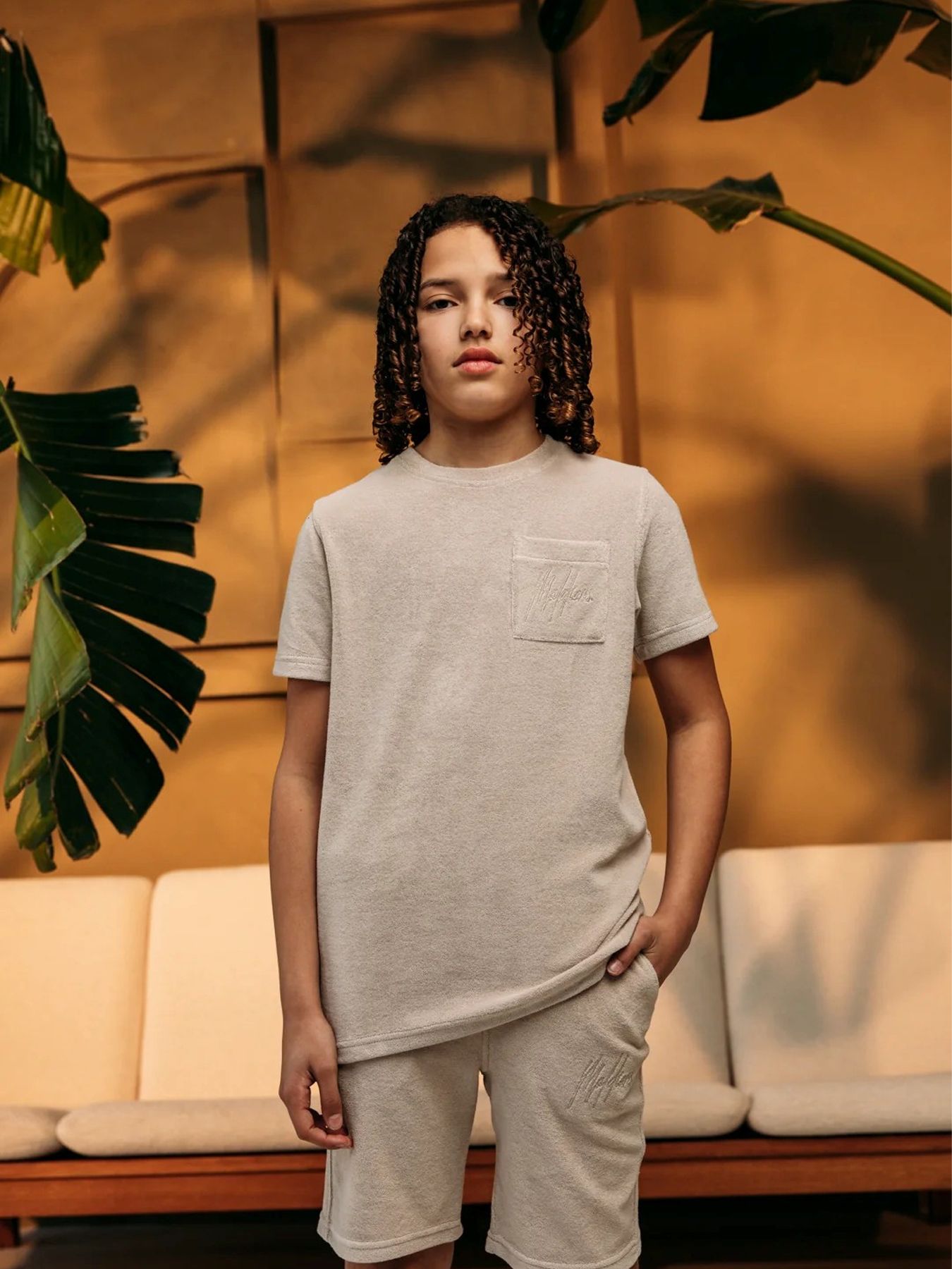 Malelions Junior signature toweling t-shirt Taupe 2900154687059