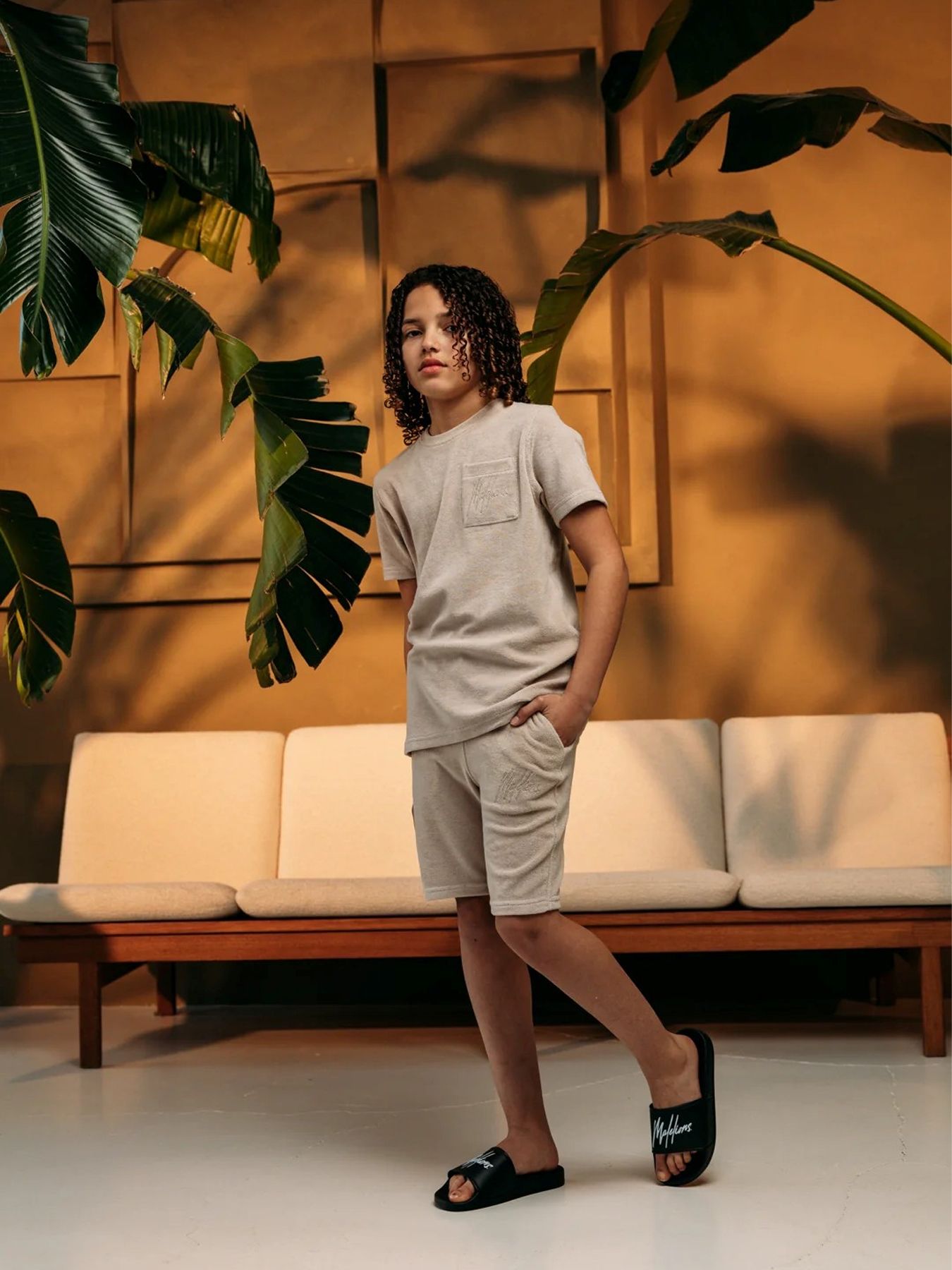 Malelions Junior signature toweling shorts Taupe 2900154688018