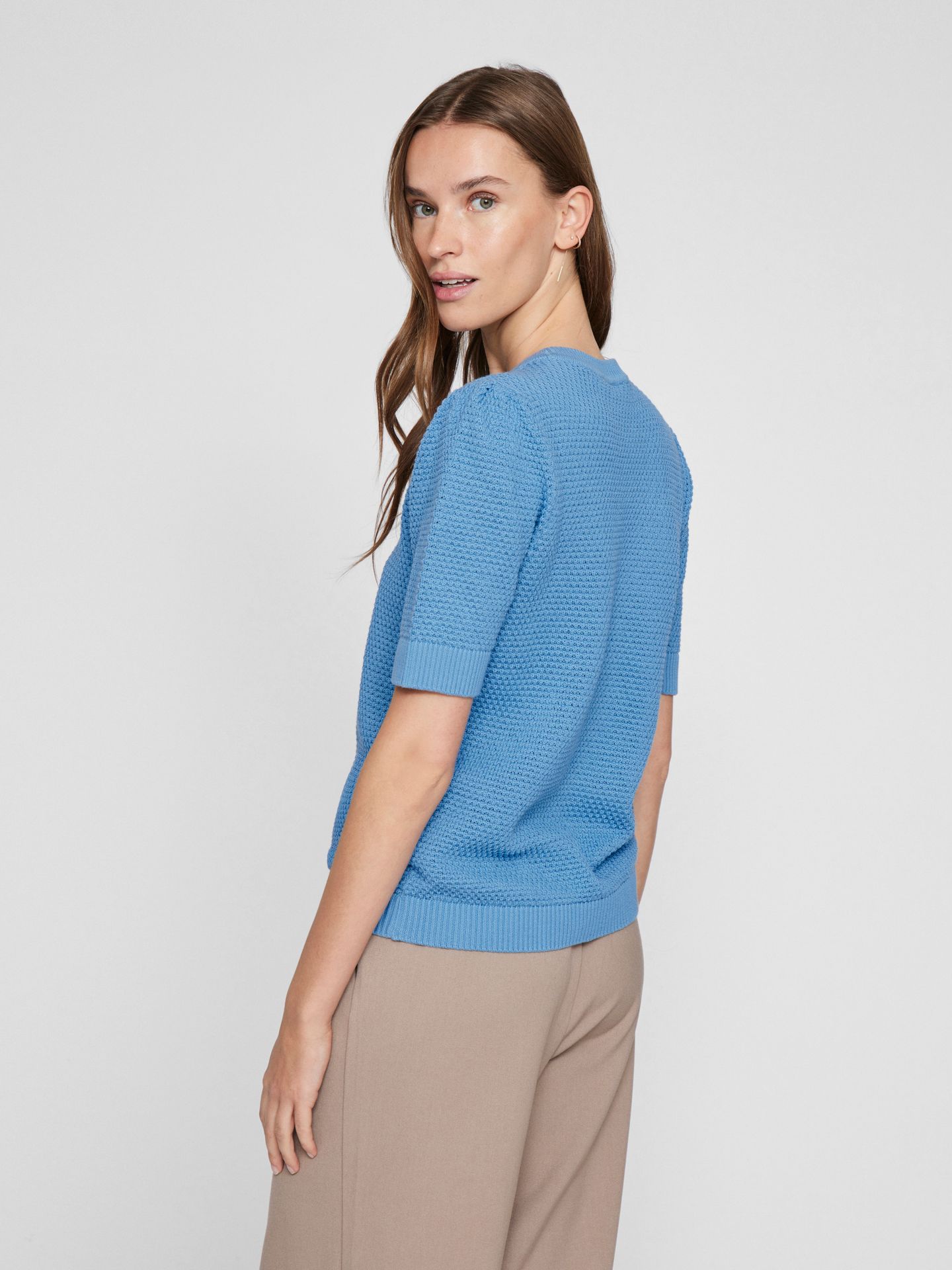 vila VIDALO O-NECK S/S KNIT TOP - NOOS Blissful Blue 2900154714014